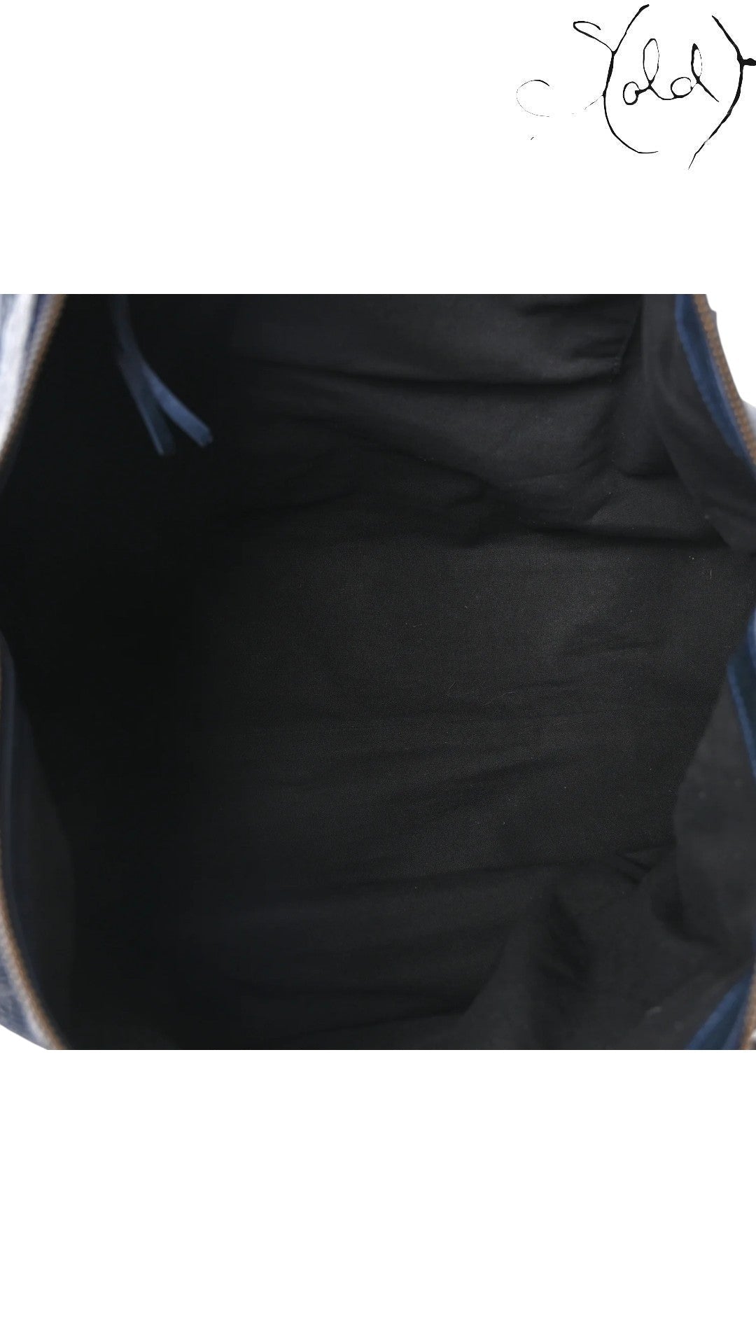 Sold Attire Balenciaga Classic Hardware Work bag in Bleu Obscur lambskin with black fabric lining and interior zip pocket.