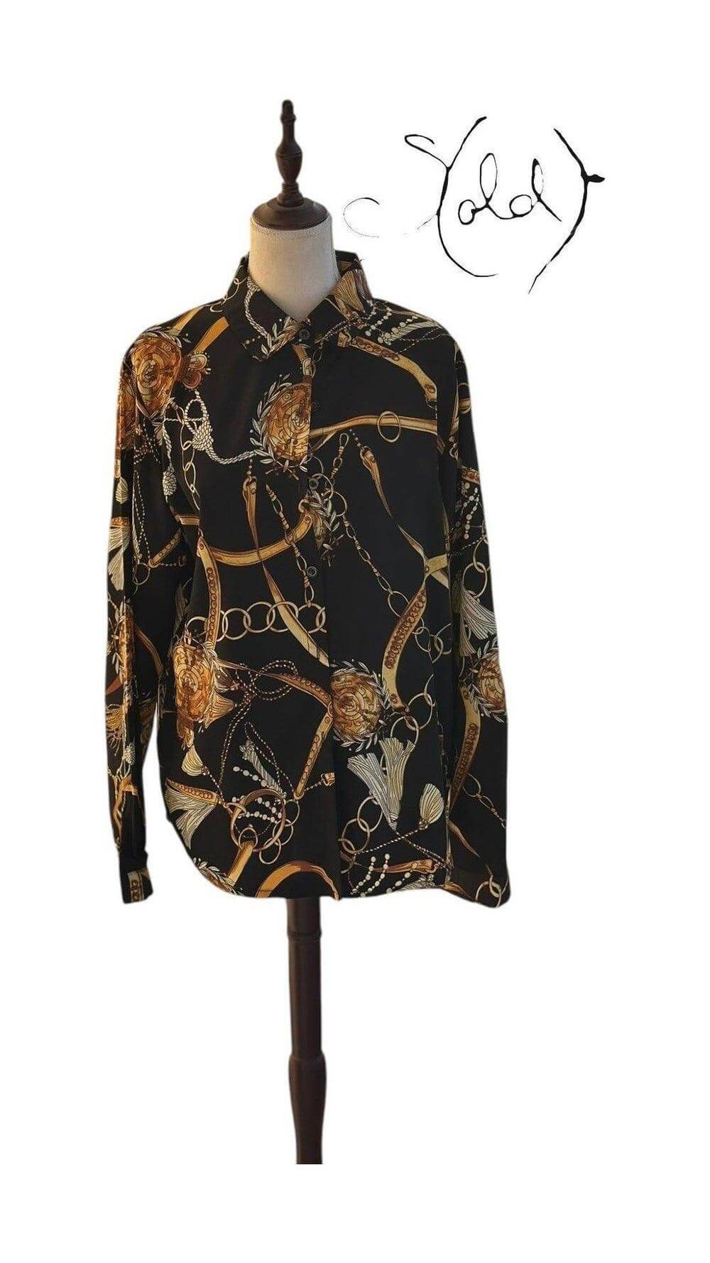 Baroque Print Blouse - Bold Vintage Glam, Back view | Sold Attire
