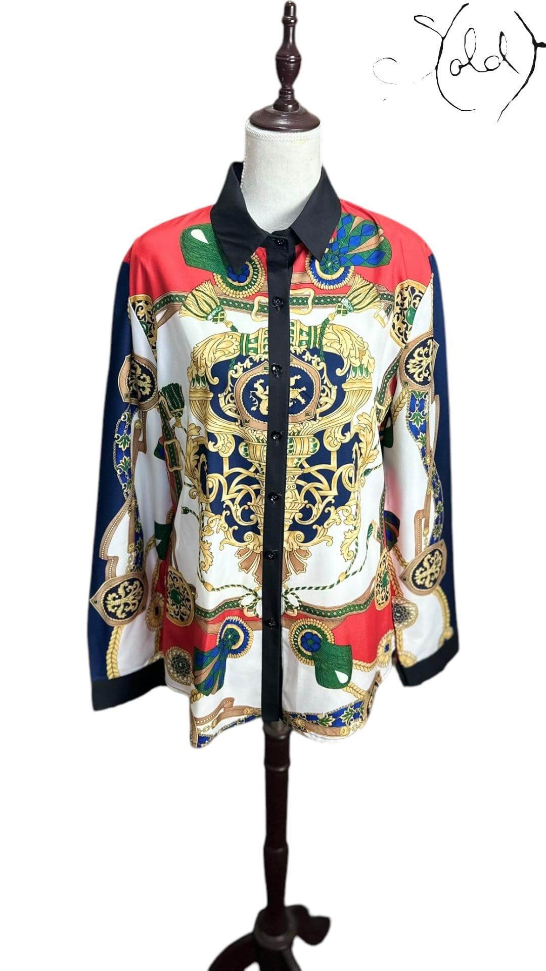 Baroque Print Satin Shirt – Chain Motif, Interior view | Sold Attire