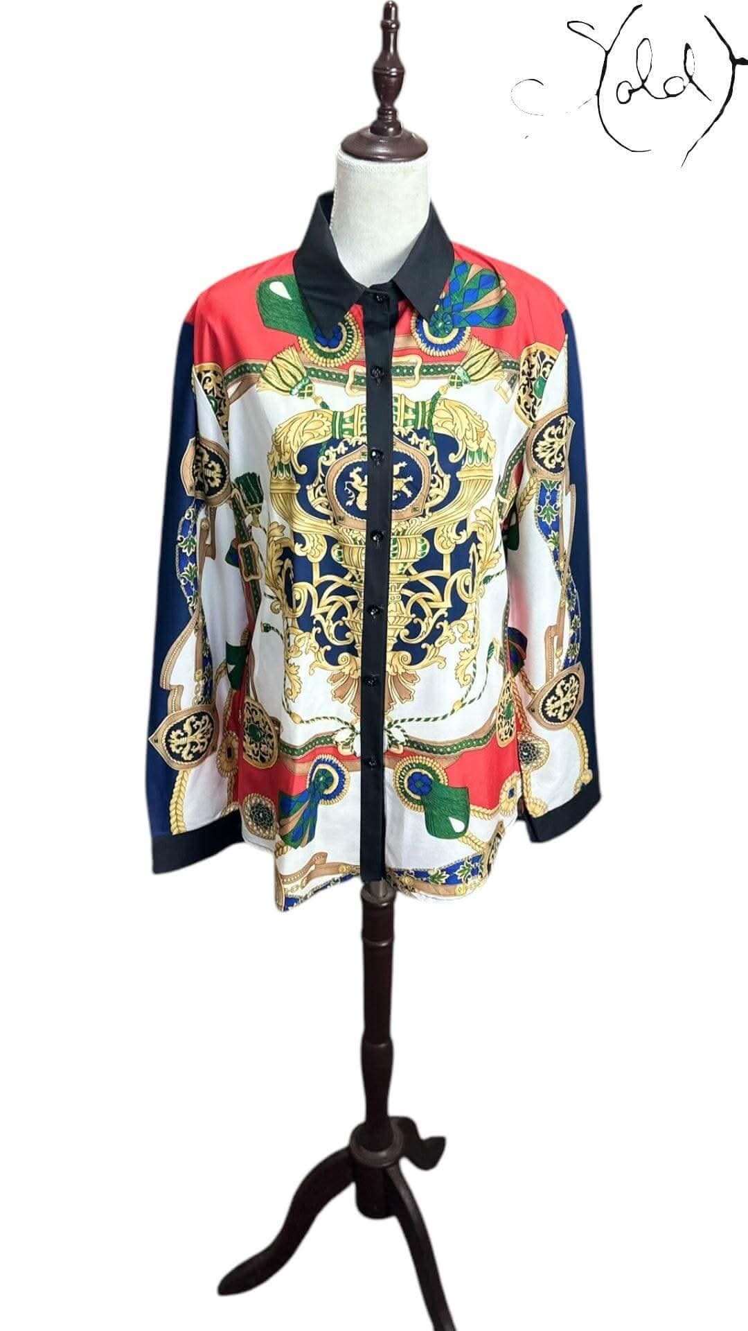 Baroque Print Satin Shirt – Chain Motif | Sold Attire - Sold Attire