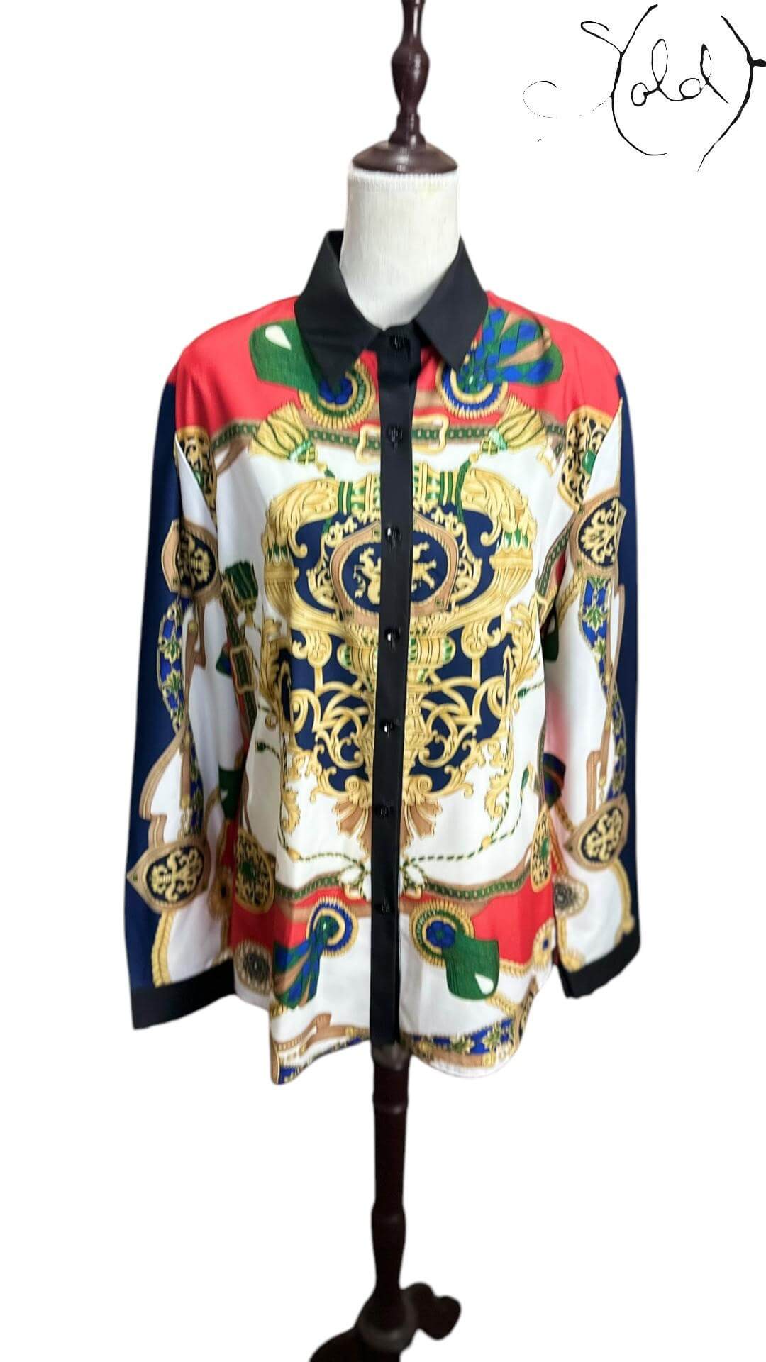 Baroque Print Satin Shirt – Chain Motif, Detail view | Sold Attire