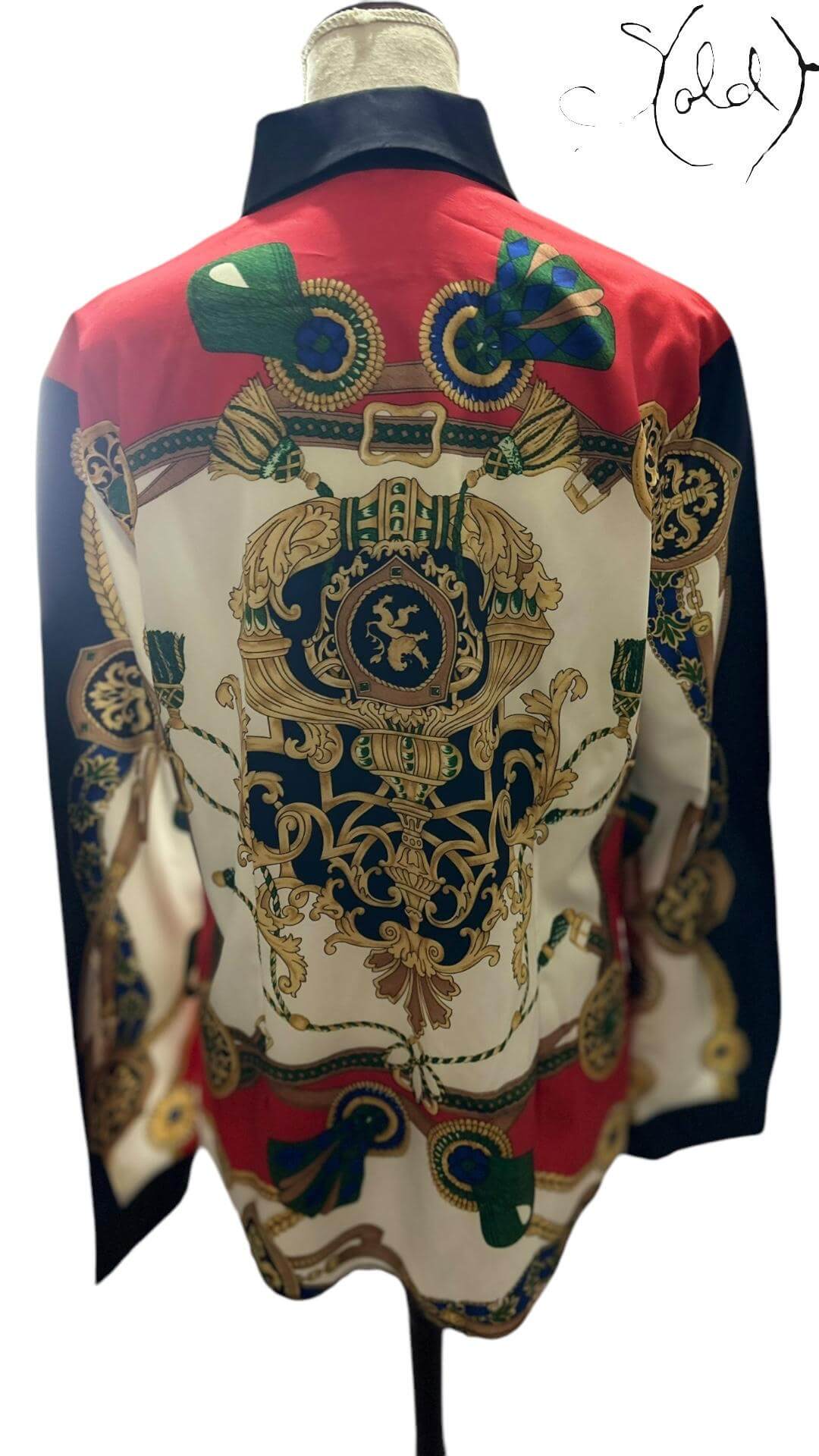 Baroque Print Satin Shirt – Chain Motif, Hardware detail | Sold Attire