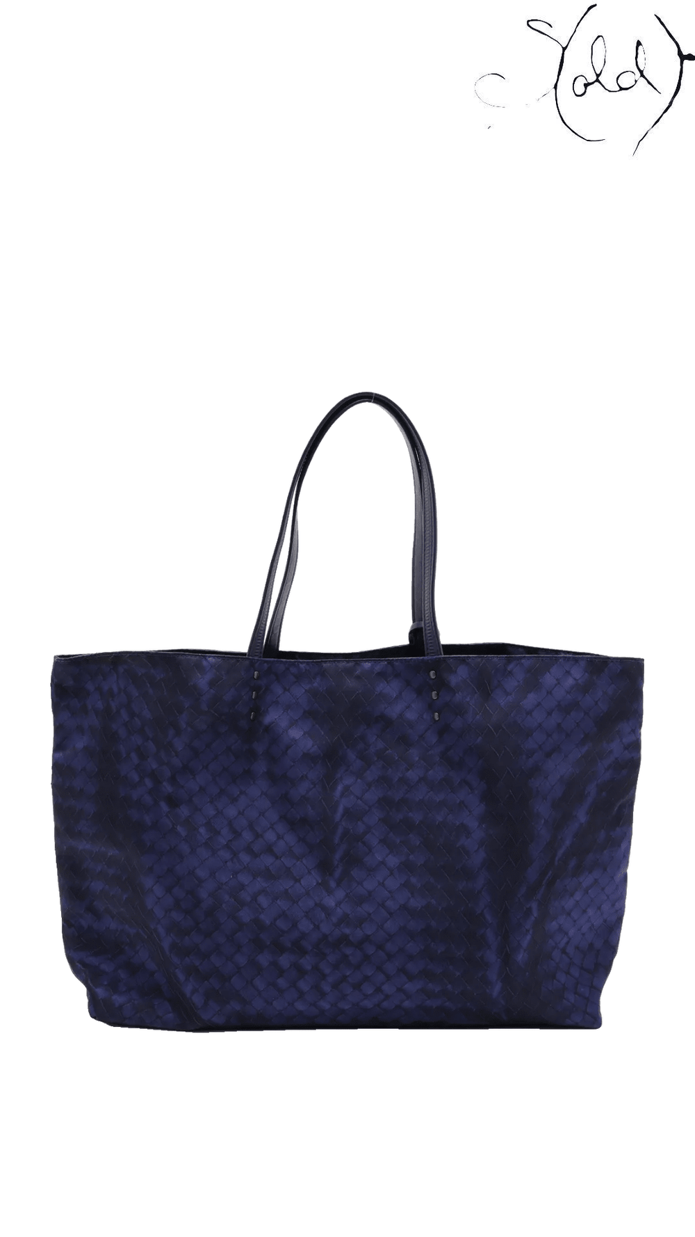 Bottega Veneta blue Intrecciolusion nylon and leather tote: rear view