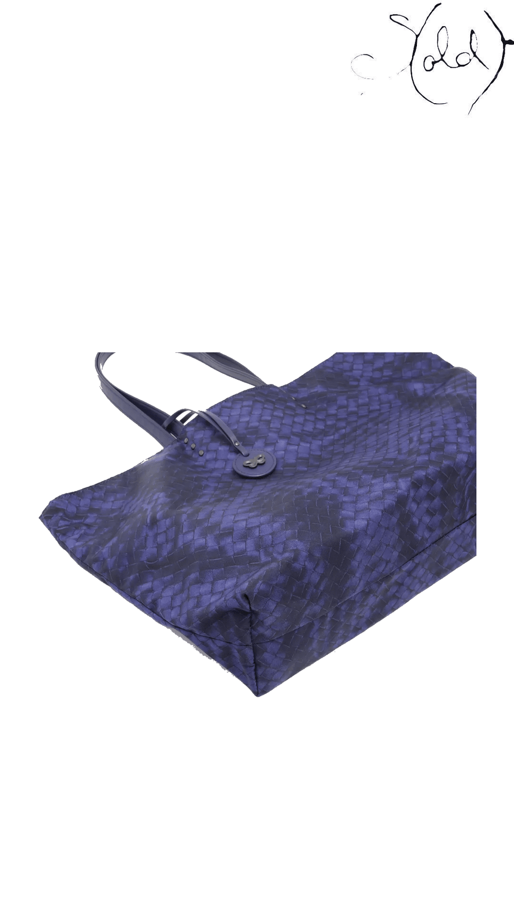 Bottega Veneta blue Intrecciolusion nylon and leather tote: side profile