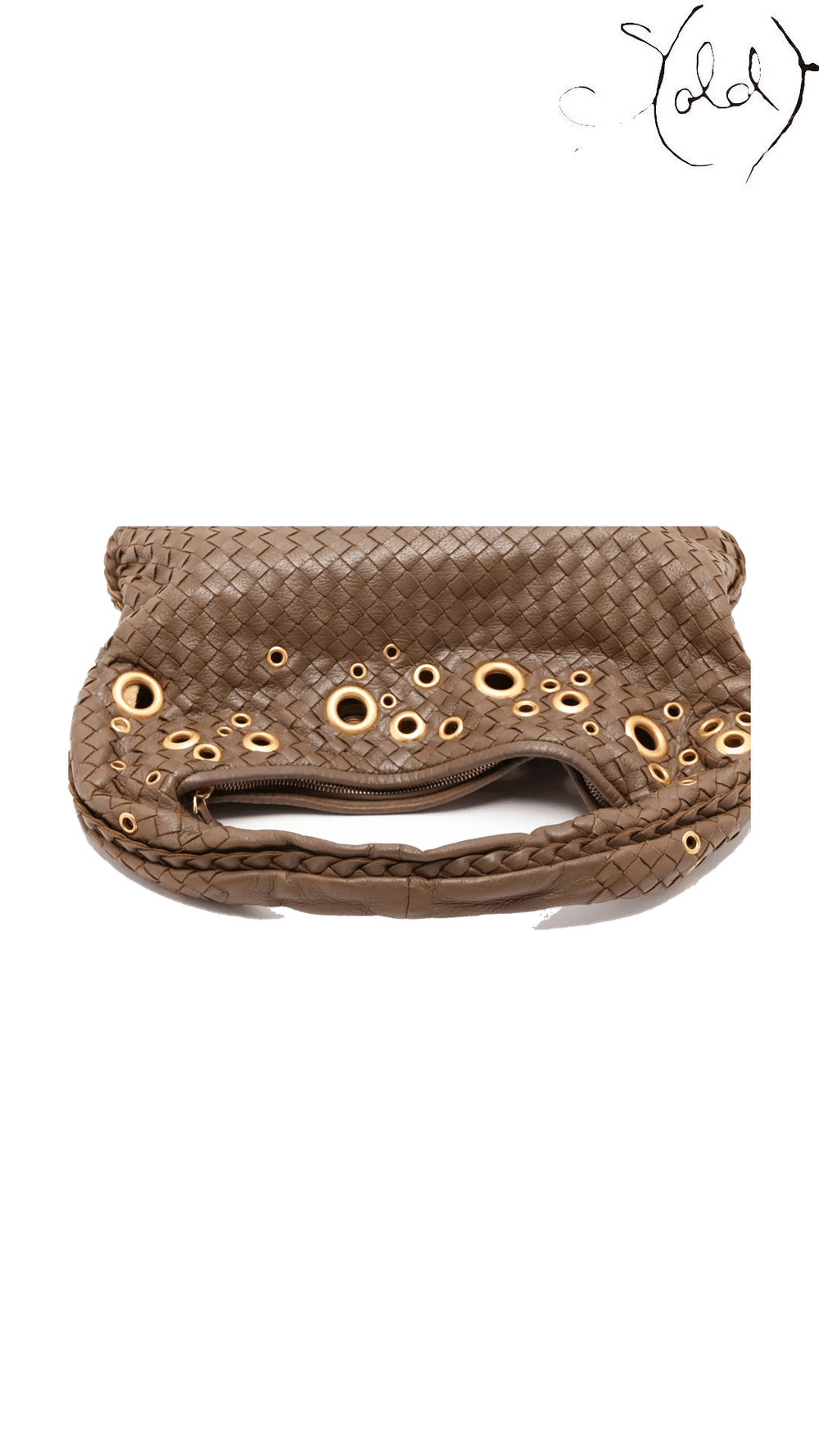 Bottega Veneta Intrecciato Grommet Hobo Khaki Leather, zip opening detail