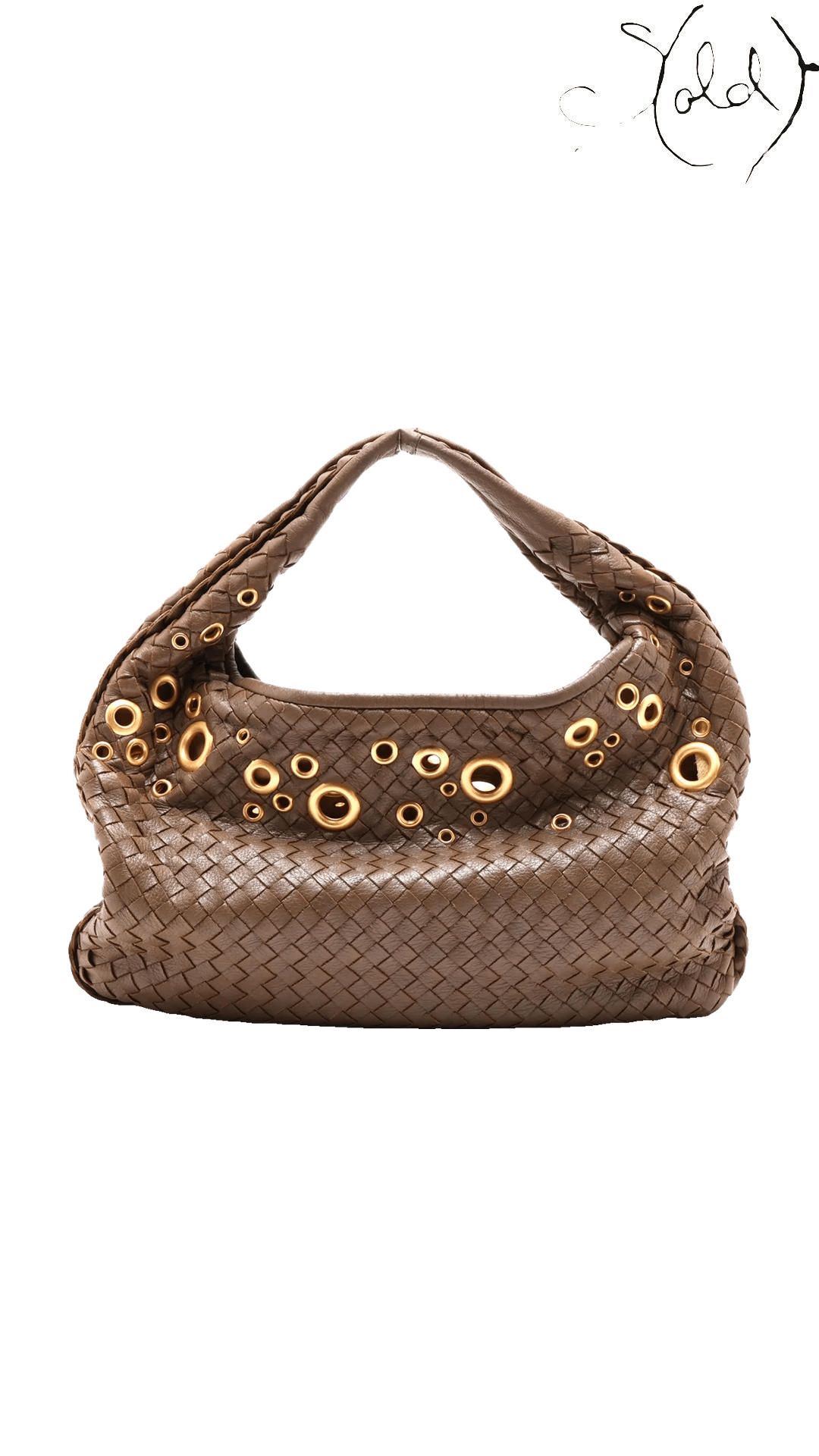 Bottega Veneta Intrecciato Grommet Hobo Khaki Leather, front exterior
