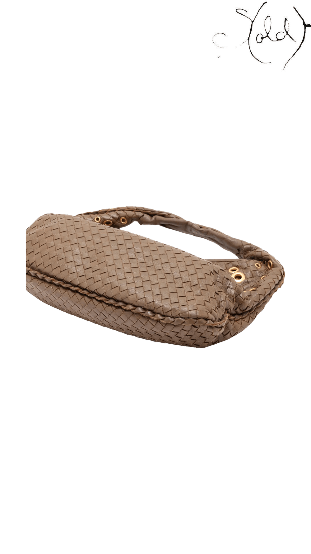 Bottega Veneta Intrecciato Grommet Hobo Khaki Leather, base and side