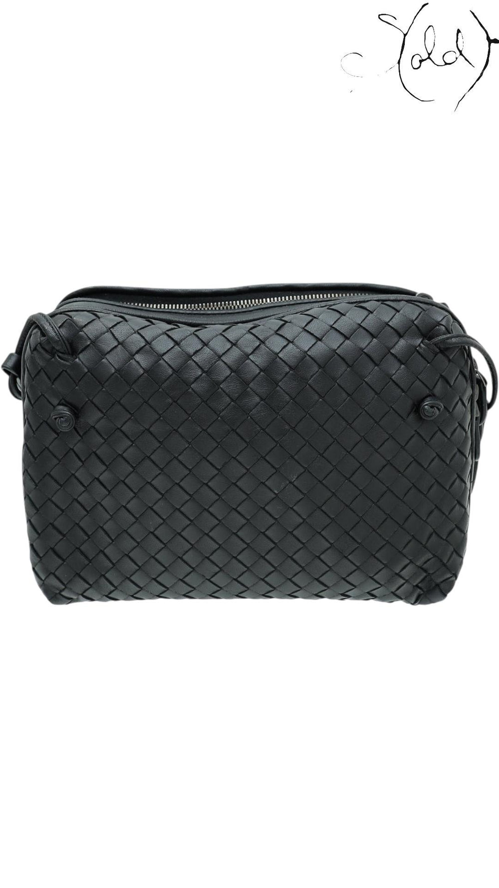 Bottega Veneta Black Intrecciato Nappa Nodini Double Zip Crossbody Bag, Back view | Sold Attire