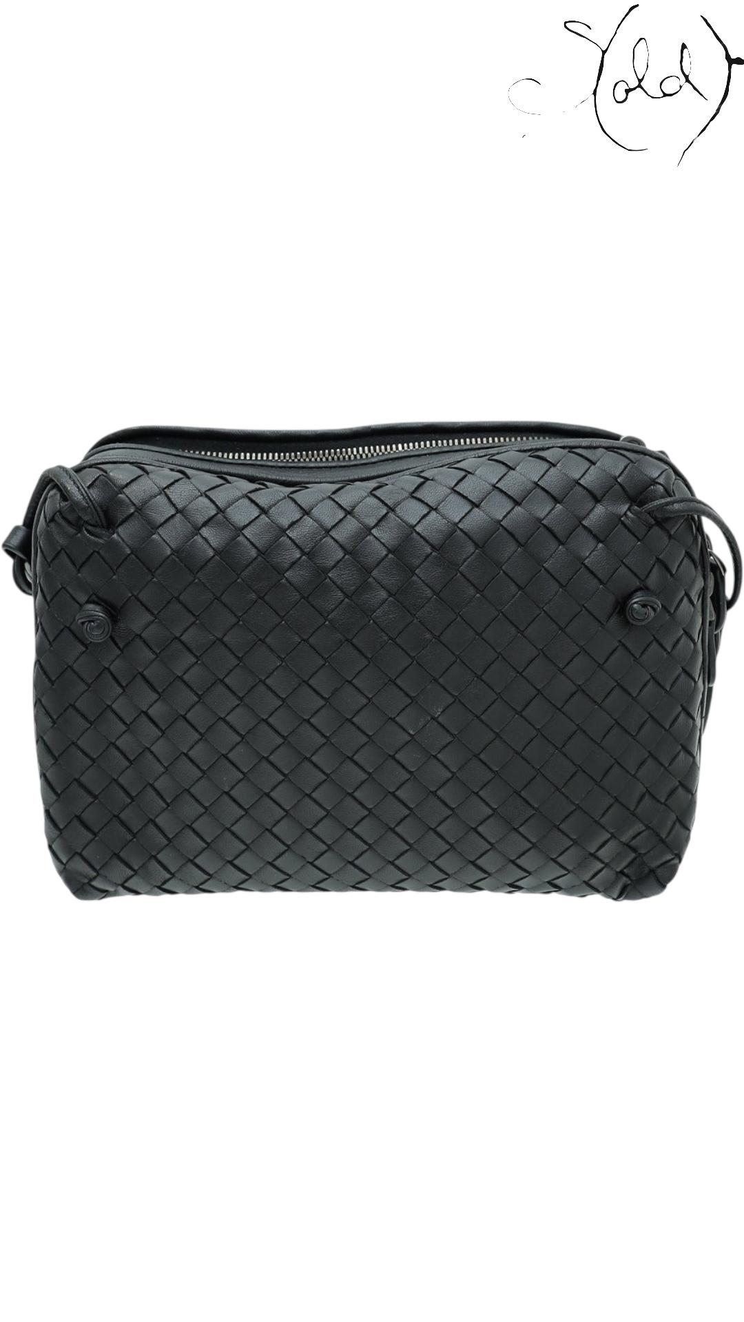 Bottega Veneta Black Intrecciato Nappa Nodini Double Zip Crossbody Bag, Back view | Sold Attire