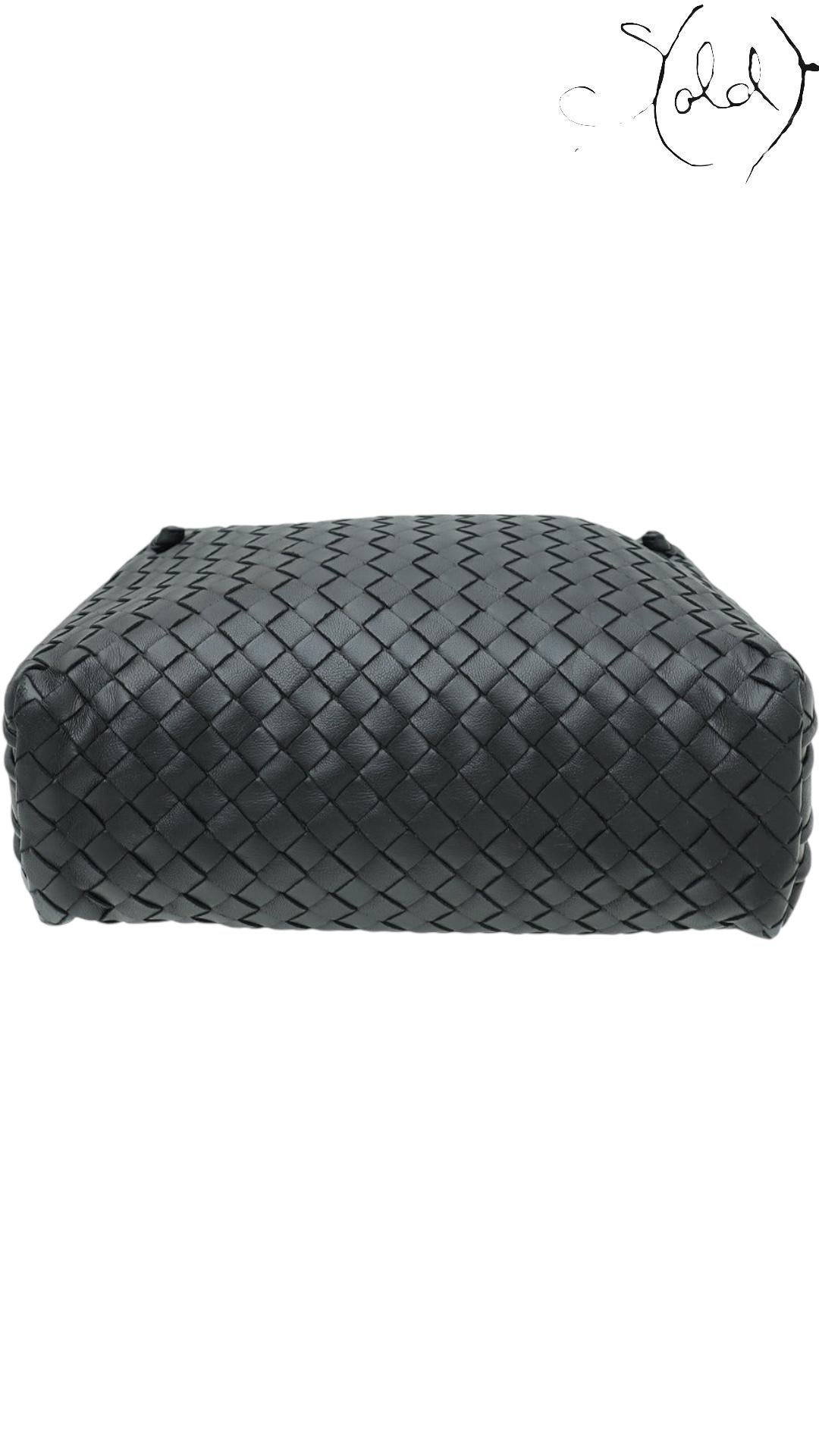 Bottega Veneta Black Intrecciato Nappa Nodini Double Zip Crossbody Bag, Side view | Sold Attire