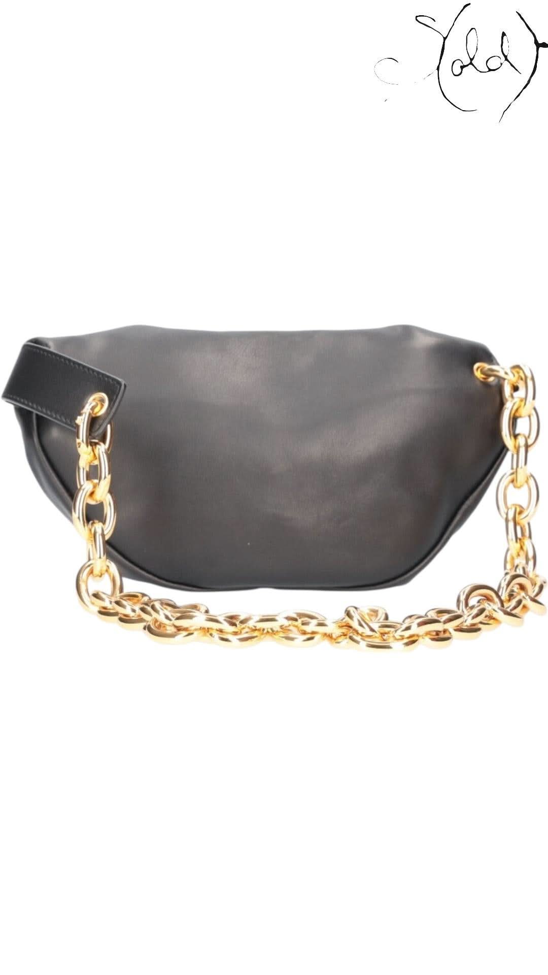 Bottega Veneta Black Leather The Belt Chain Pouch | Sold Attire - Sold Attire