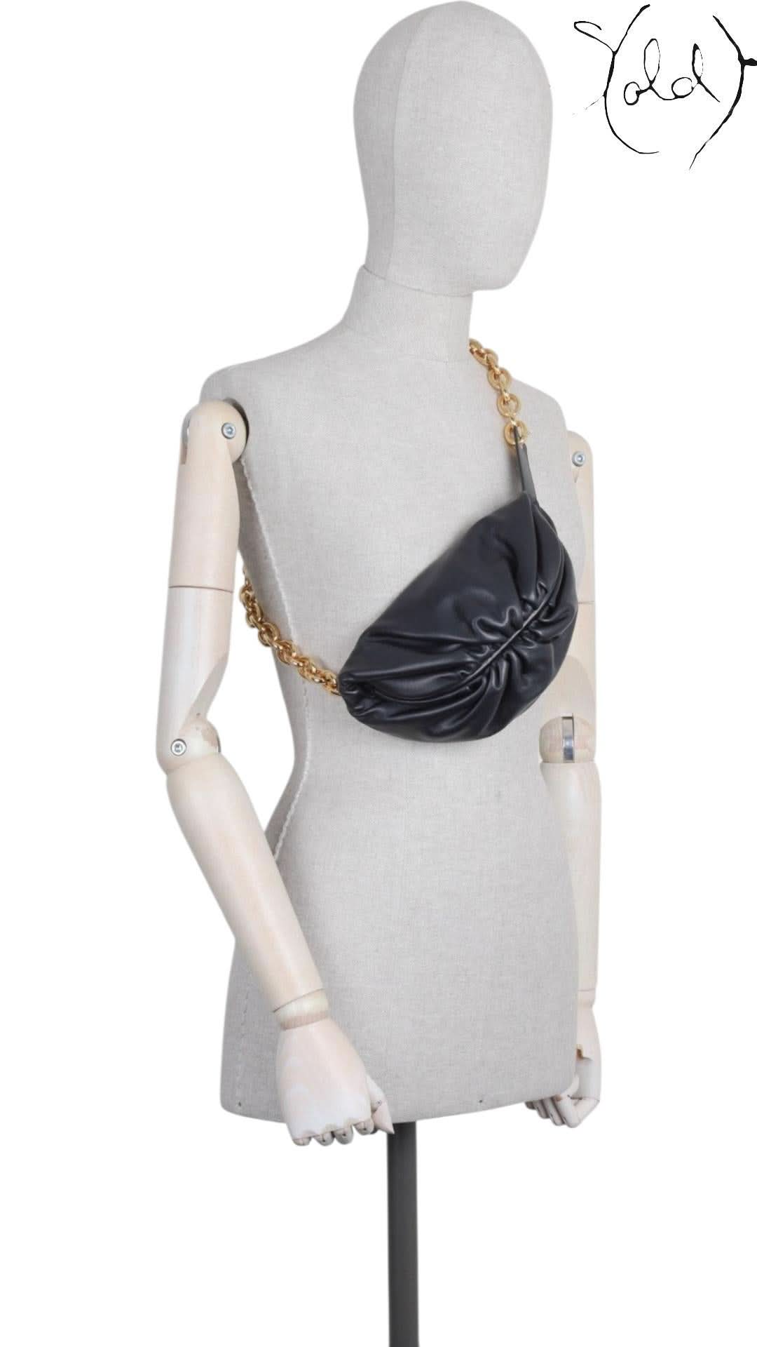 Bottega Veneta Black Leather The Belt Chain Pouch | Sold Attire - Sold Attire