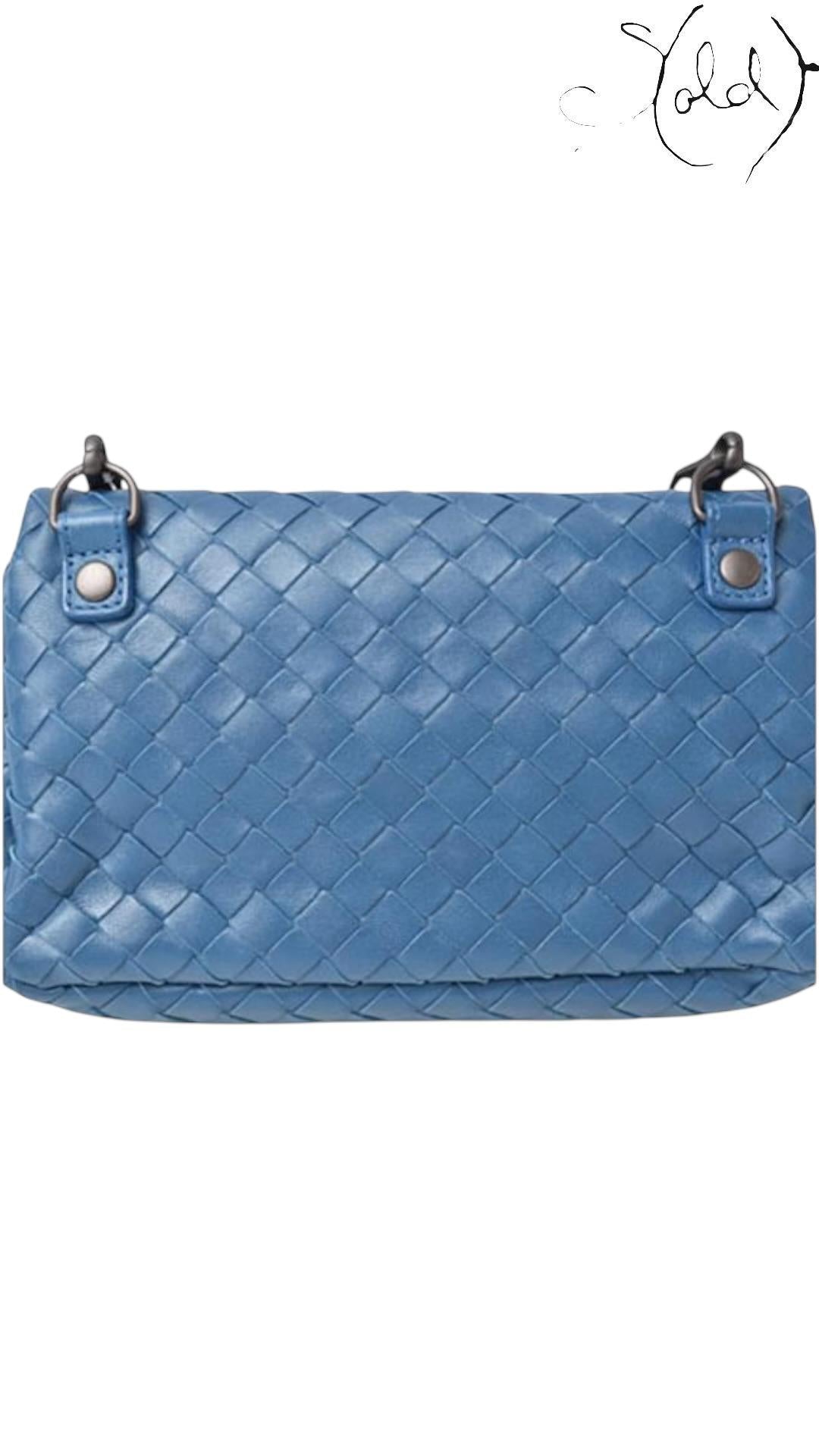 Bottega Veneta Intrecciato Baby Blue Clutch - Convertible Shoulder Bag, Back view | Sold Attire