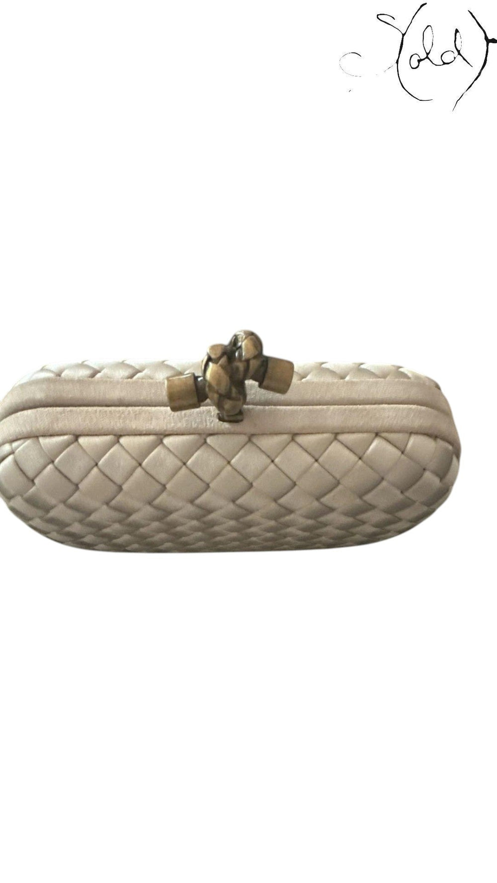 Bottega Veneta Knot Clutch Gold Silk Brass Hardware 2018, Interior view | Sold Attire