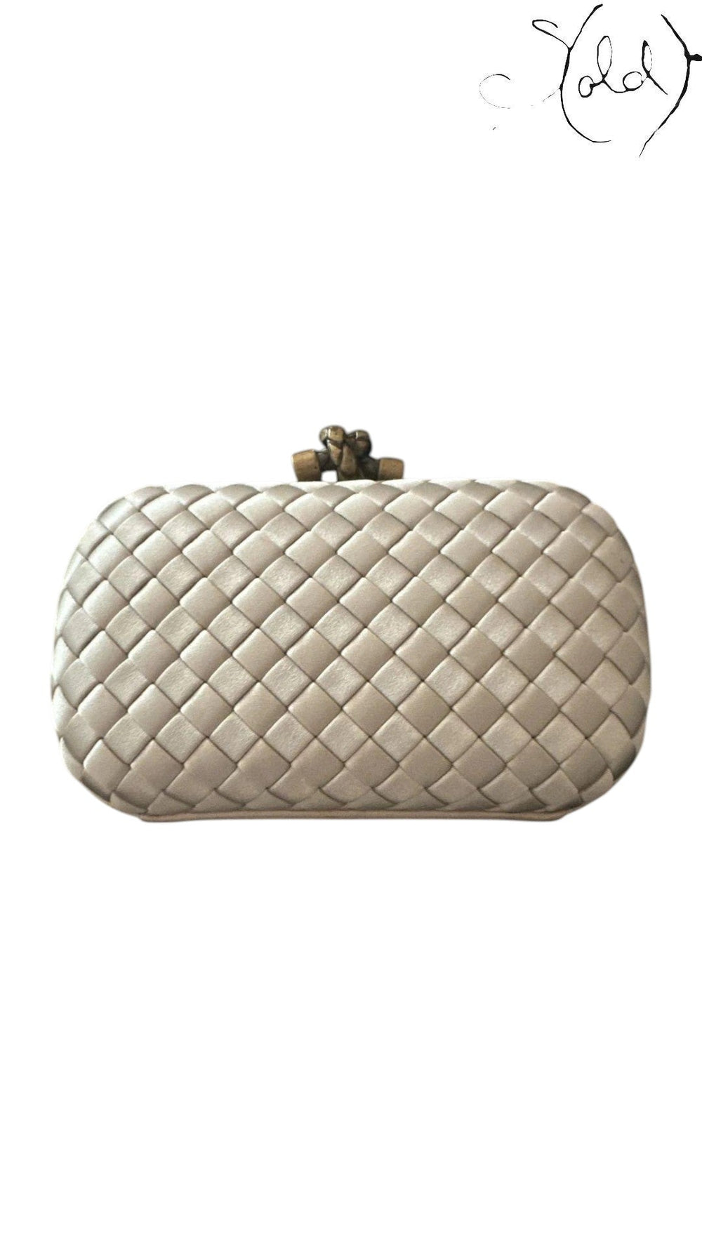 Bottega Veneta Knot Clutch Gold Silk Brass Hardware 2018, Back view | Sold Attire