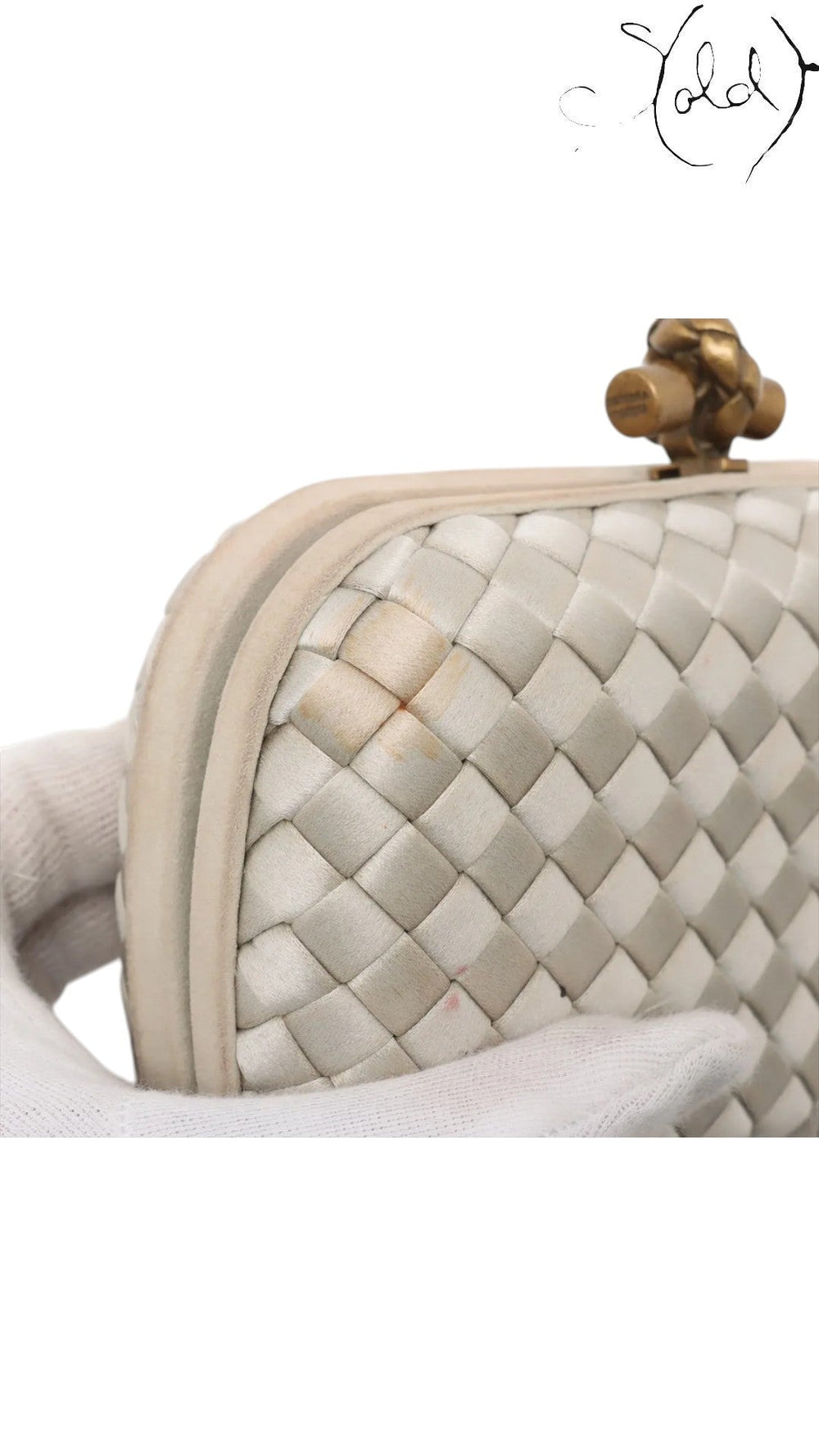 Bottega Veneta Knot Clutch Gold Silk Brass Hardware 2018, Date code | Sold Attire