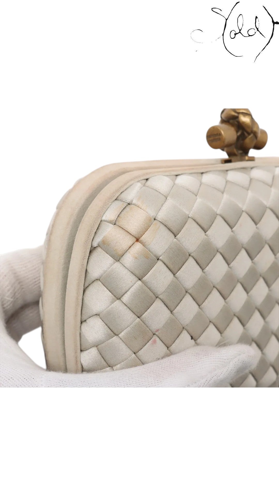 Bottega Veneta Knot Clutch Gold Silk Brass Hardware 2018, Date code | Sold Attire