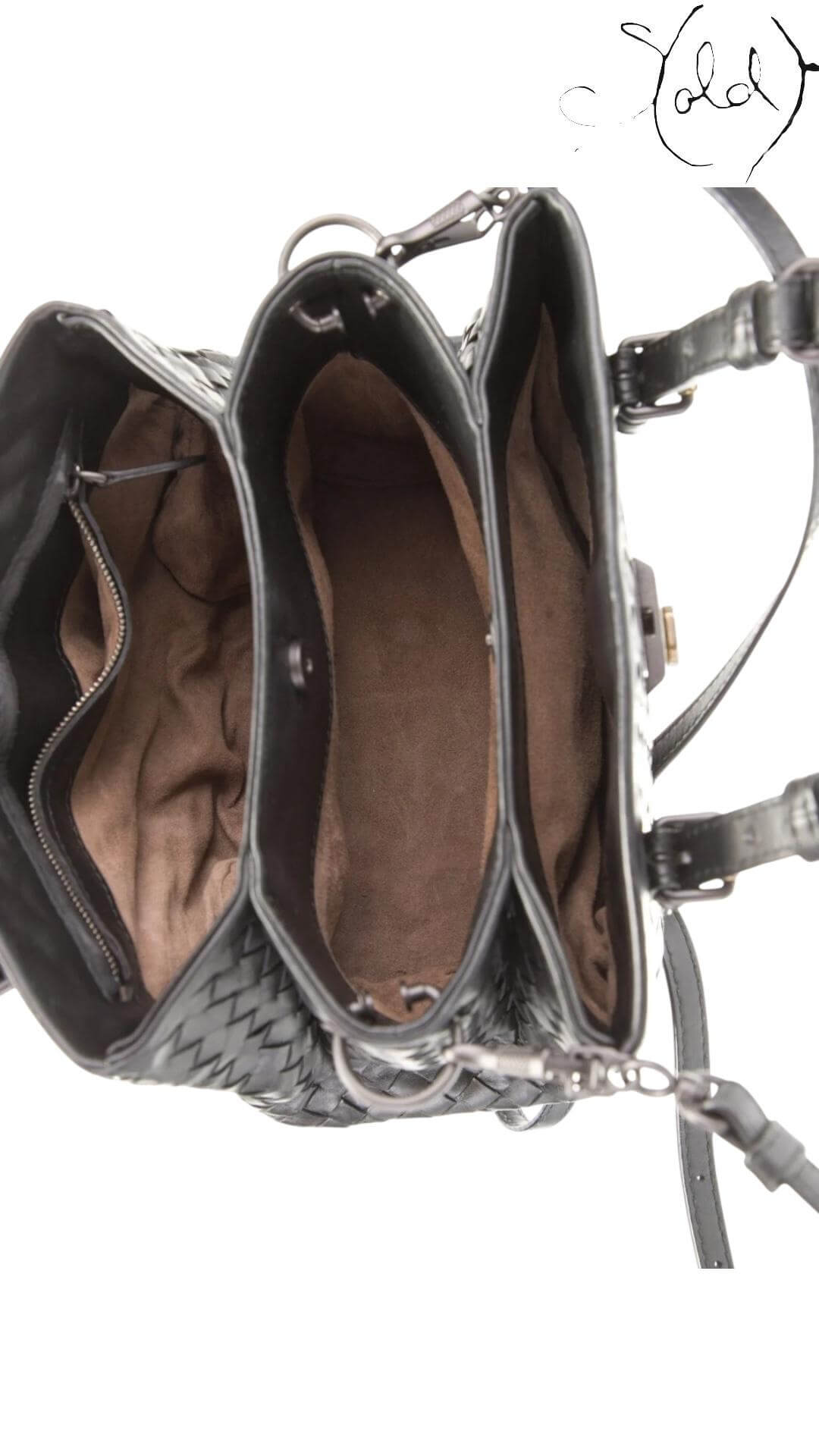BOTTEGA VENETA Intrecciato Mini Roma – Black Calfskin Weave — Detail view | Sold Attire