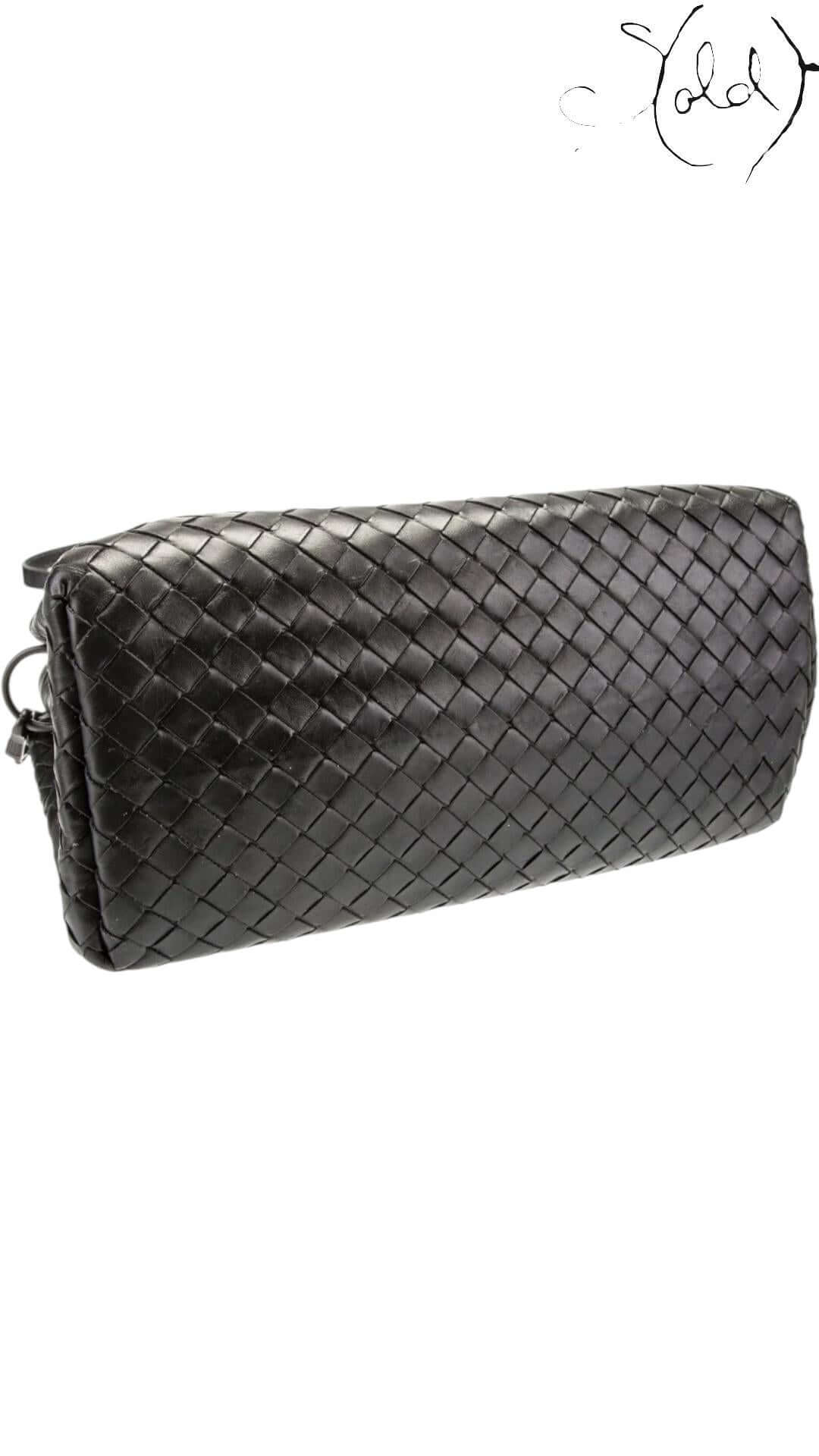 BOTTEGA VENETA Intrecciato Mini Roma – Black Calfskin Weave — Interior view | Sold Attire