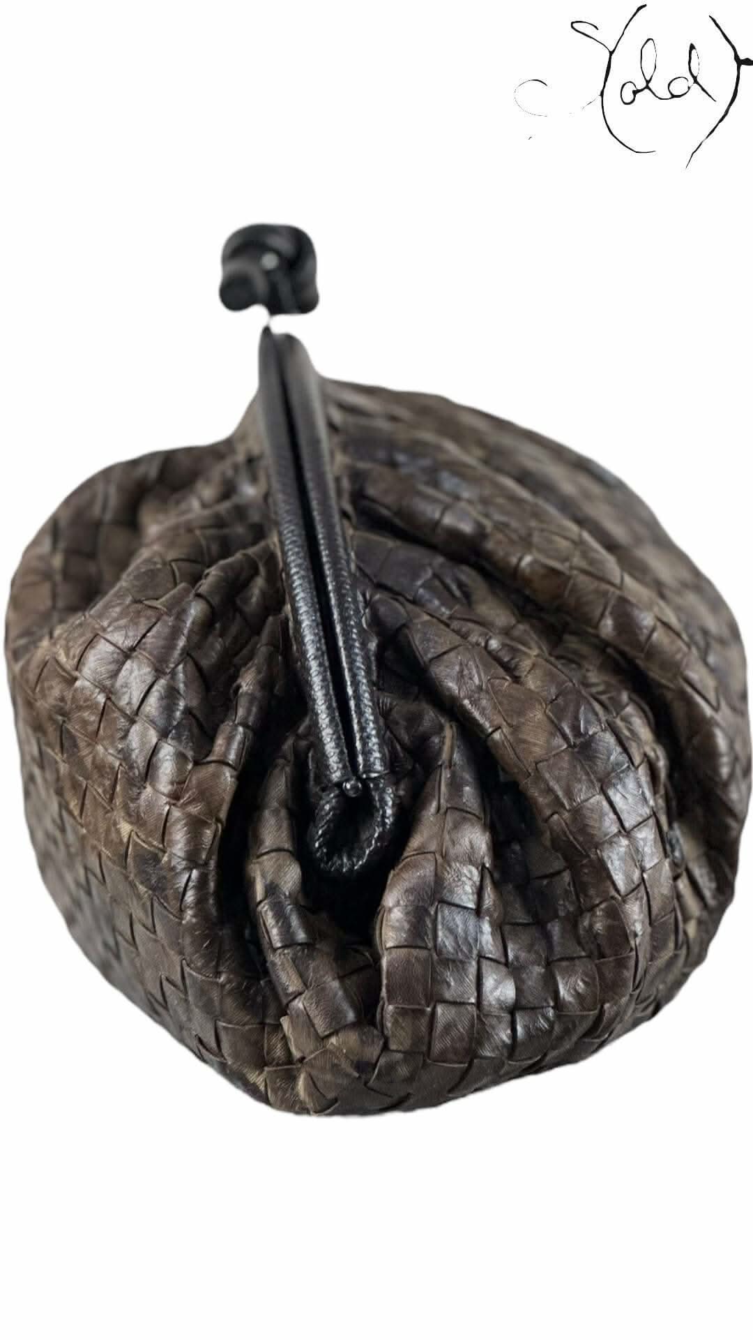 Bottega Veneta Knot Clutch – Intrecciato Leather & Lizard Trim | Sold Attire - Sold Attire