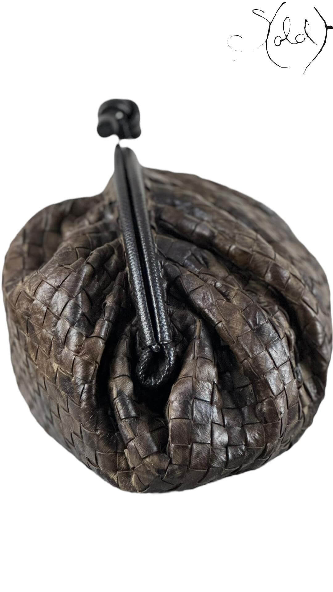 Bottega Veneta Knot Clutch – Intrecciato Leather & Lizard Trim — Interior view | Sold Attire