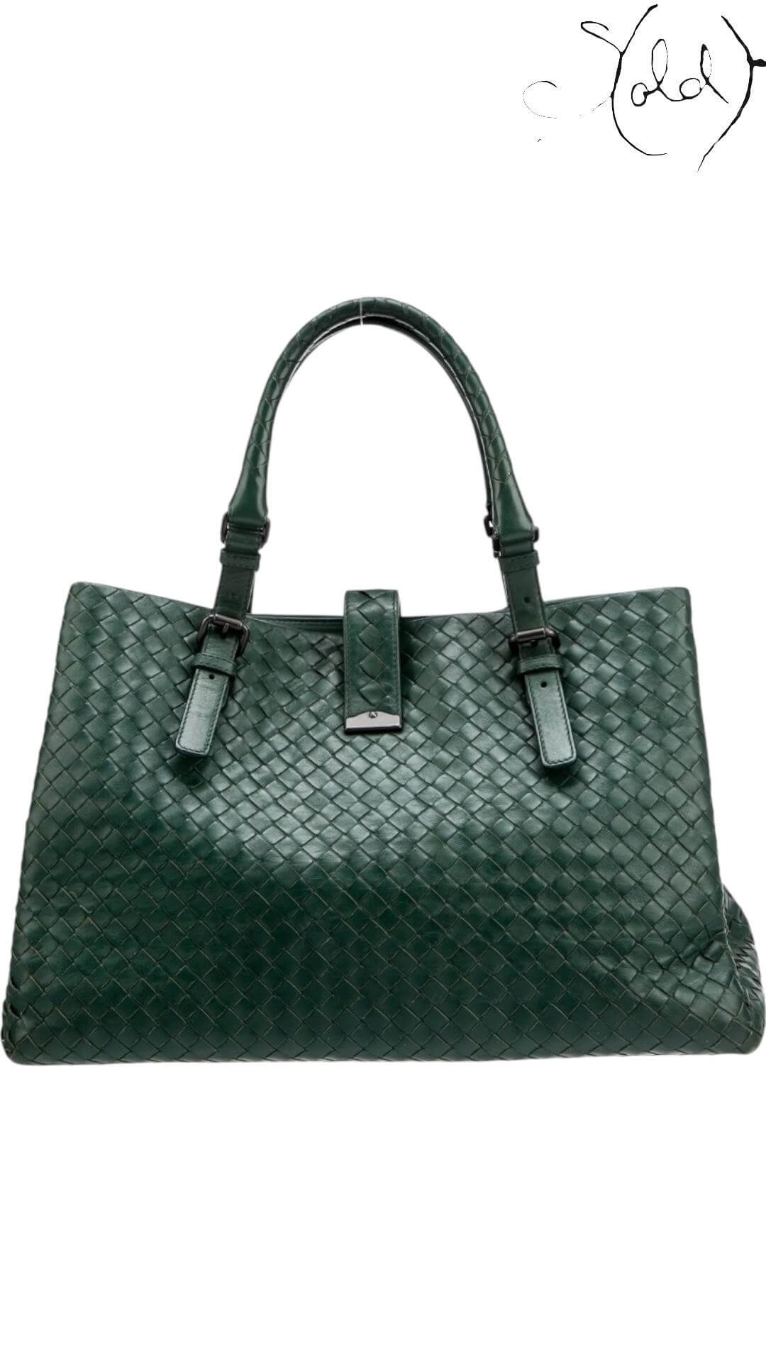 BOTTEGA VENETA Nappa Intrecciato Medium Roma – Forest Green Weave, Back view | Sold Attire
