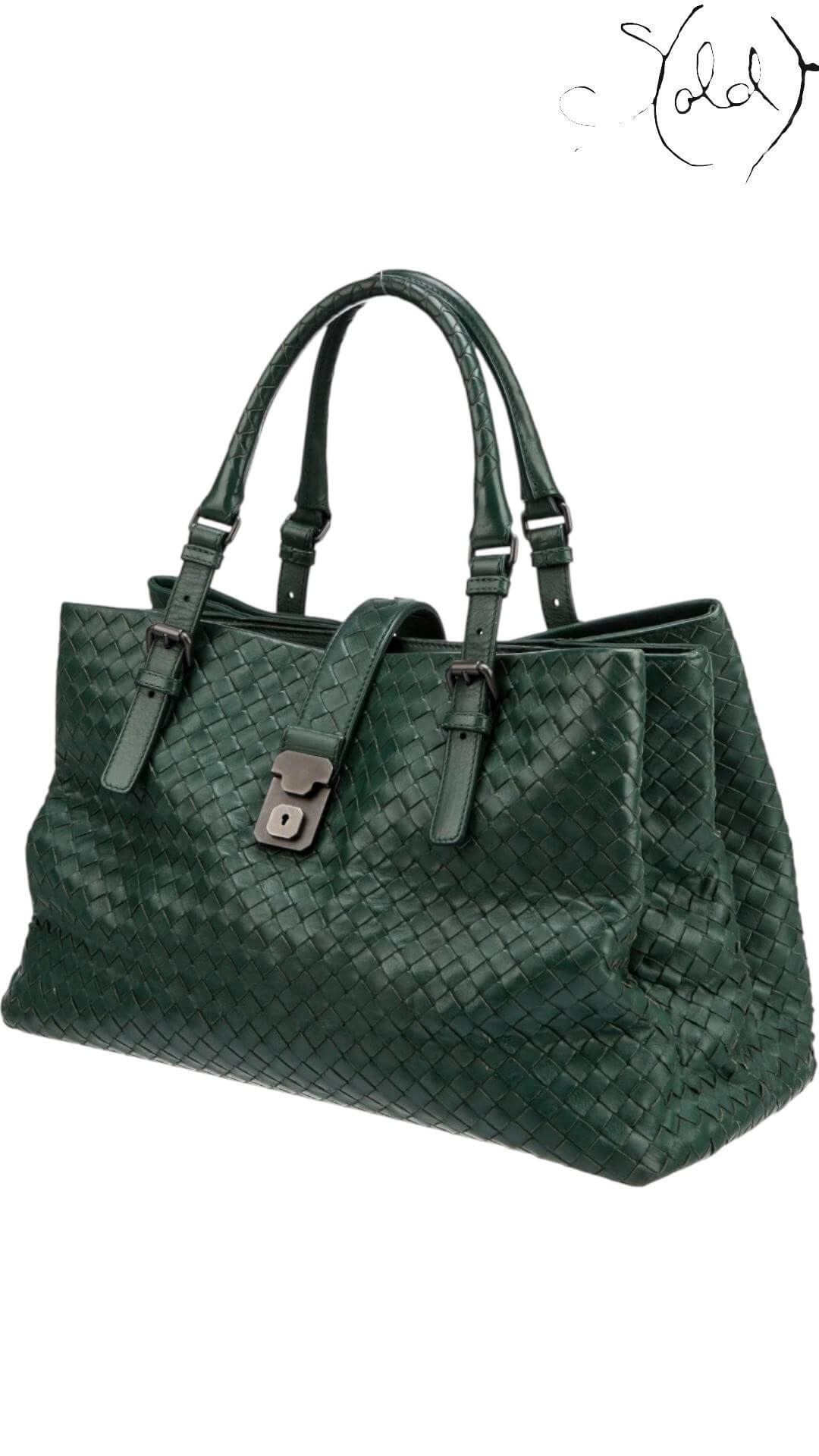 BOTTEGA VENETA Nappa Intrecciato Medium Roma – Forest Green Weave, Interior view | Sold Attire