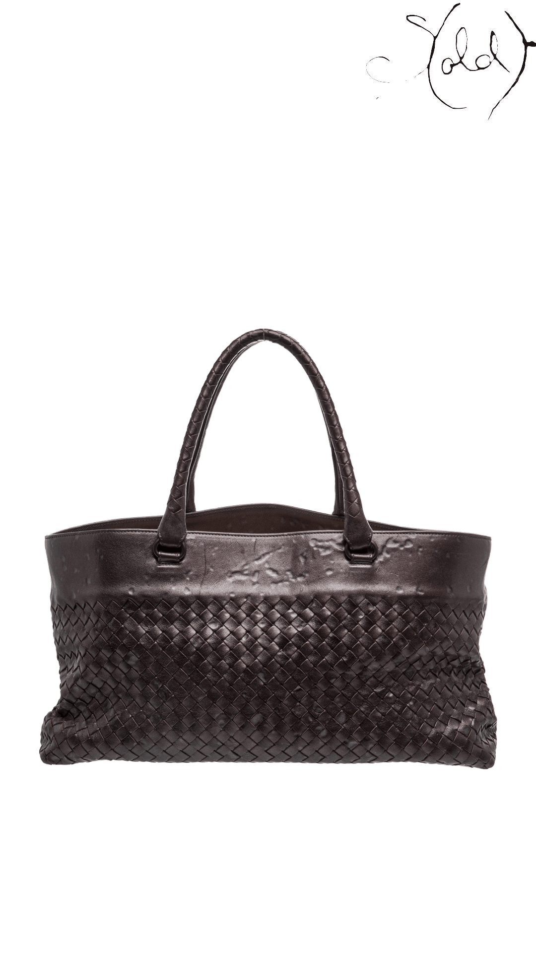 Bottega Veneta brown Intrecciato Cabat Large tote, front view with intentional textured leather upper band and woven handles