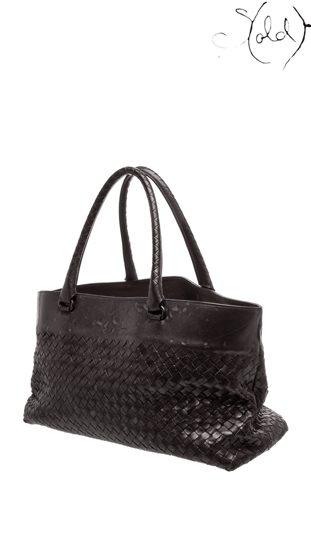 Angled view of Bottega Veneta brown Intrecciato Cabat Large tote with woven handles and intentional textured upper band