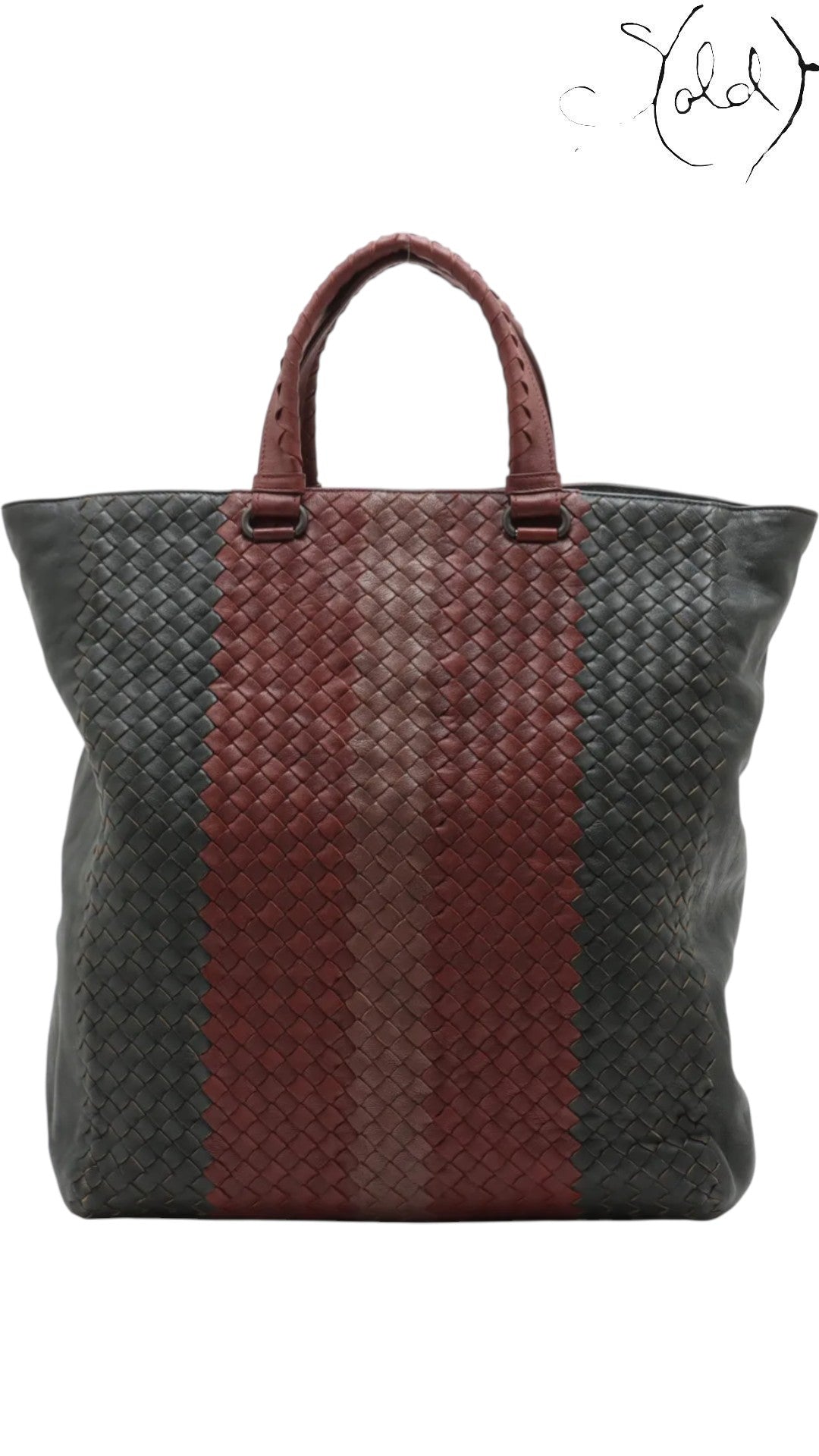 Bottega Veneta Intrecciato Colorblock Tote Burgundy Green, Back view | Sold Attire
