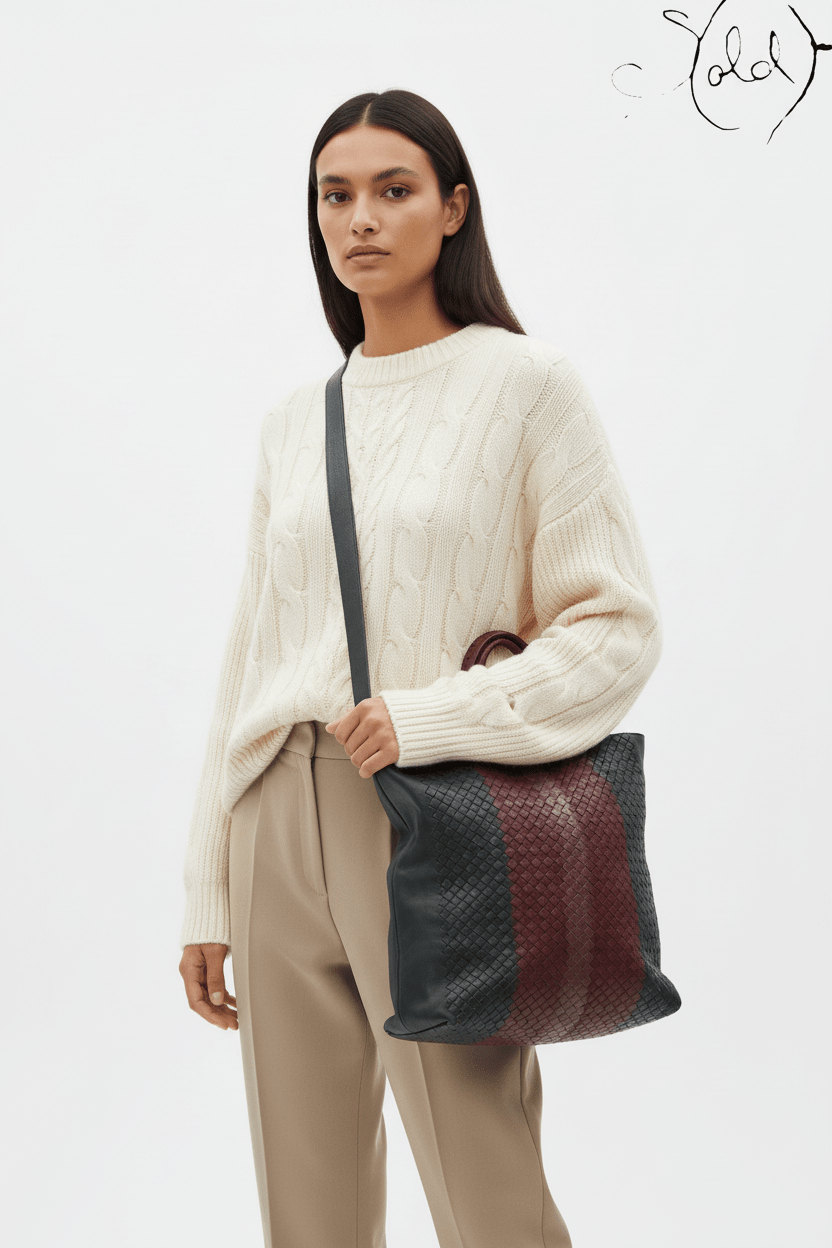 Bottega Veneta Intrecciato Colorblock Tote Burgundy Green, Side view | Sold Attire