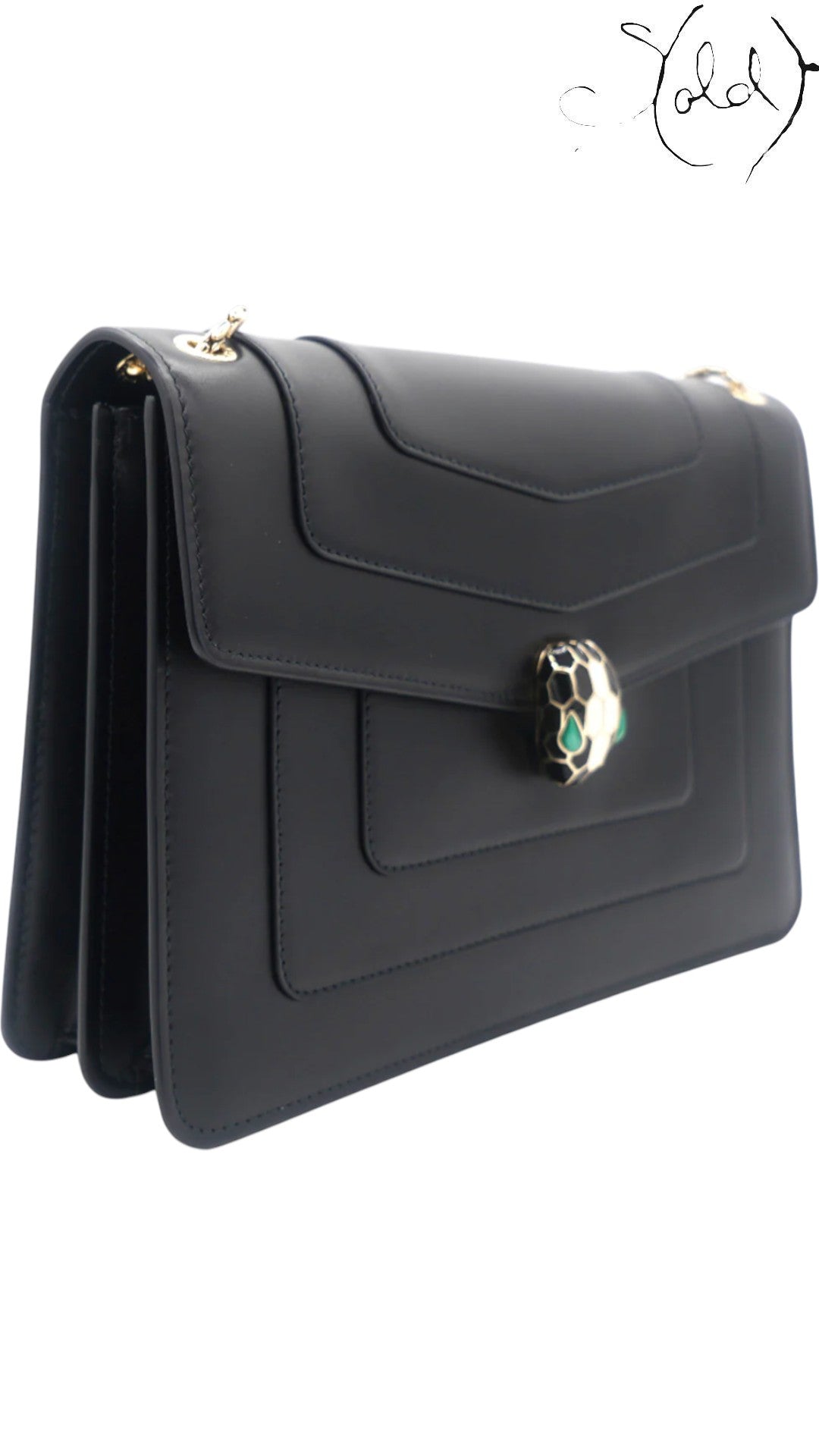 Bulgari Serpenti Forever Medium Flap Shoulder Bag Black Leather, Hardware detail | Sold Attire