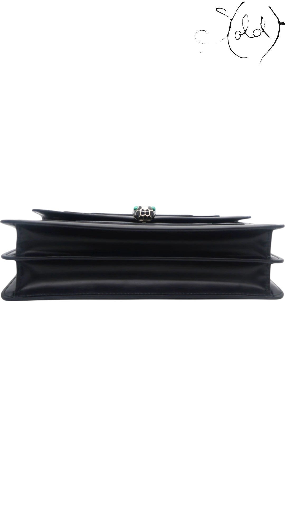 Bulgari Serpenti Forever Medium Flap Shoulder Bag Black Leather, Strap detail | Sold Attire