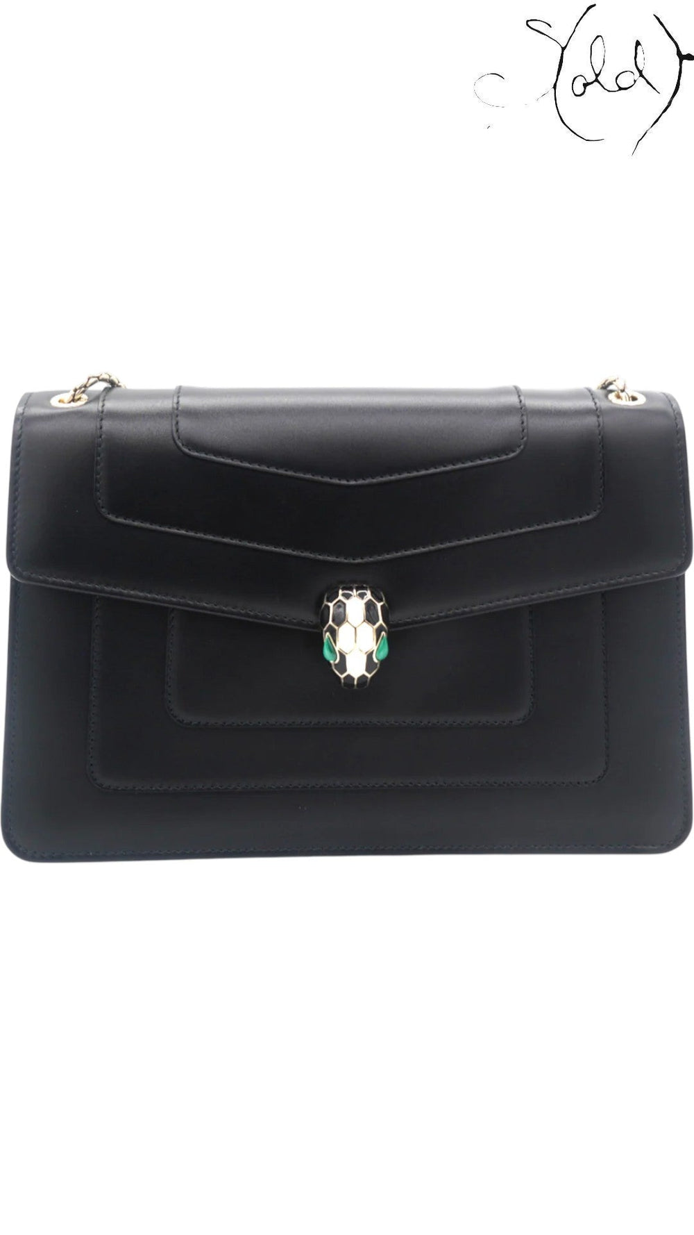 Bulgari Serpenti Forever Medium Flap Shoulder Bag Black Leather, Interior view | Sold Attire