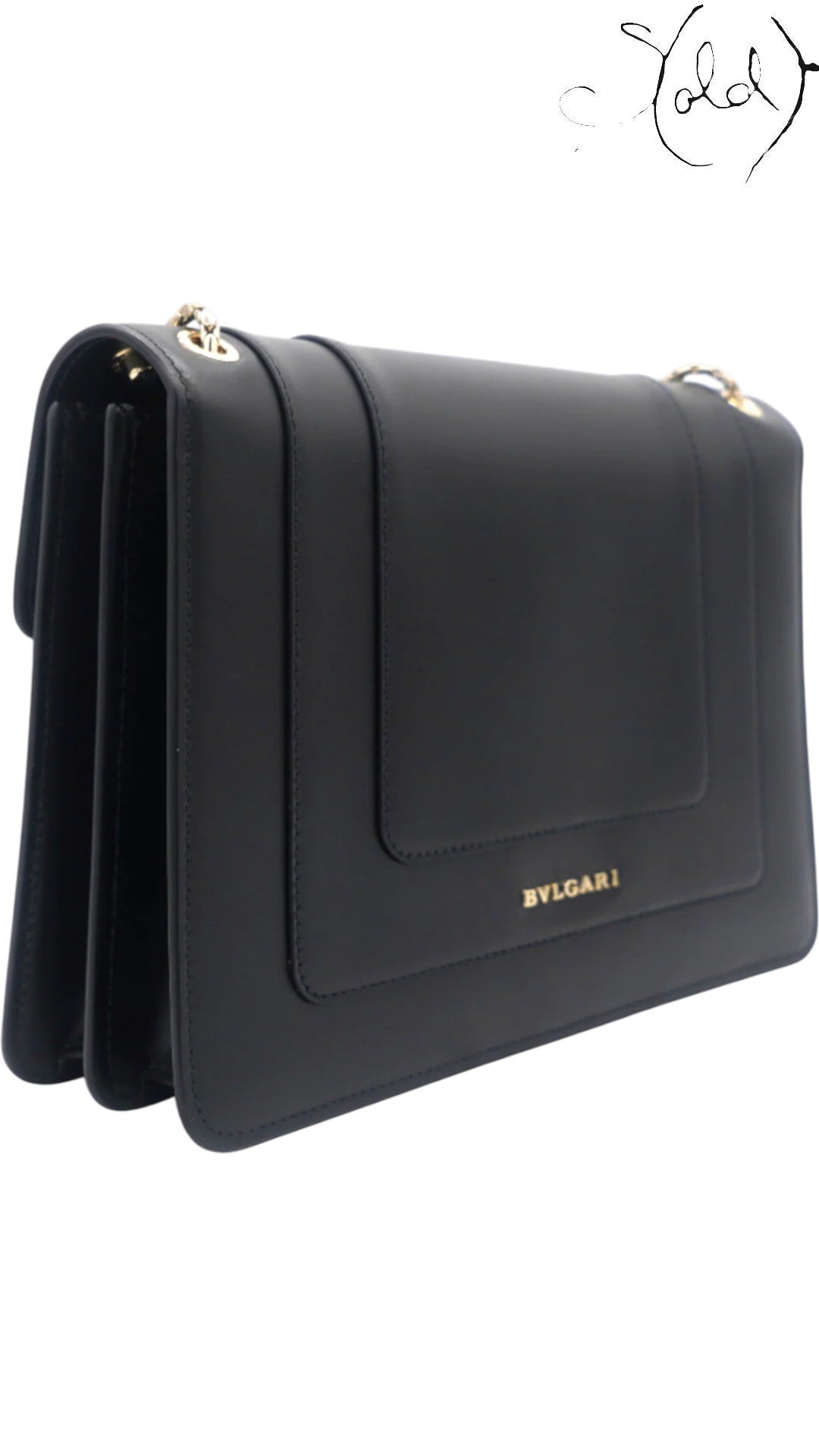 Bulgari Serpenti Forever Medium Flap Shoulder Bag Black Leather, Close-up | Sold Attire