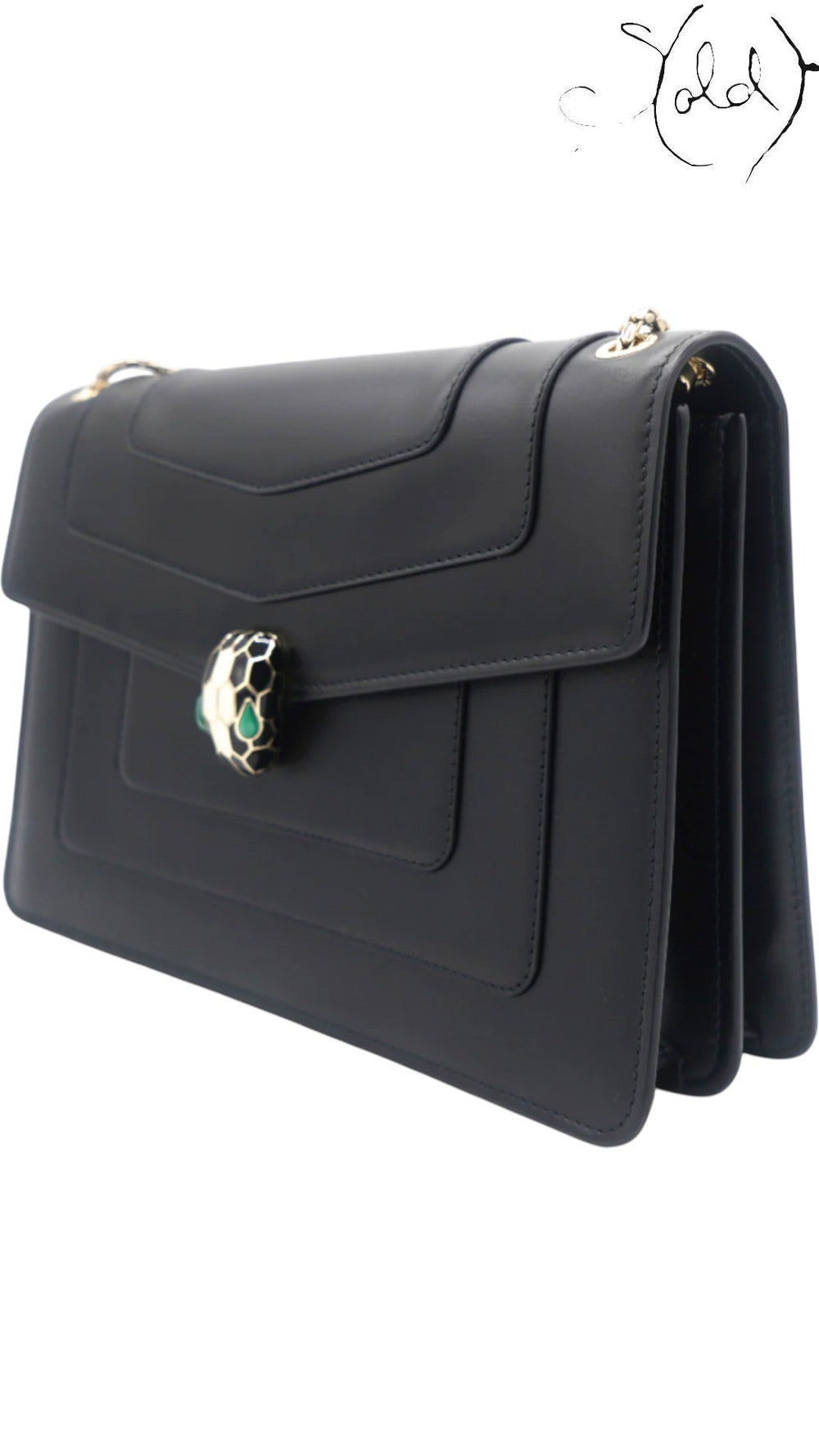 Bulgari Serpenti Forever Medium Flap Shoulder Bag Black Leather, Detail view | Sold Attire