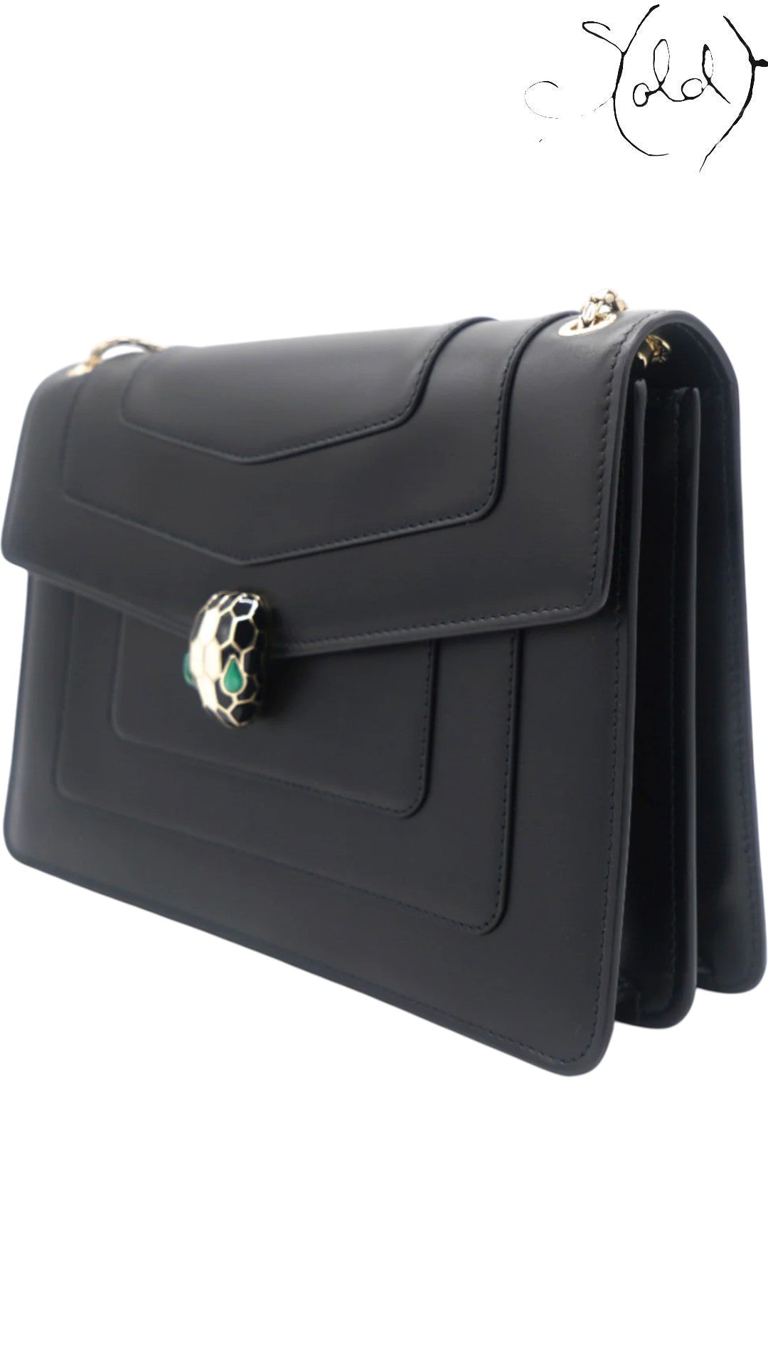 Bulgari Serpenti Forever Medium Flap Shoulder Bag Black Leather, Detail view | Sold Attire