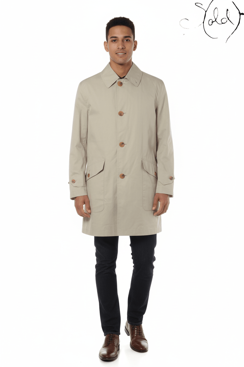 Burberry London Cotton Balmacaan Coat Size S Beige Made in Japan, Close-up | Sold Attire