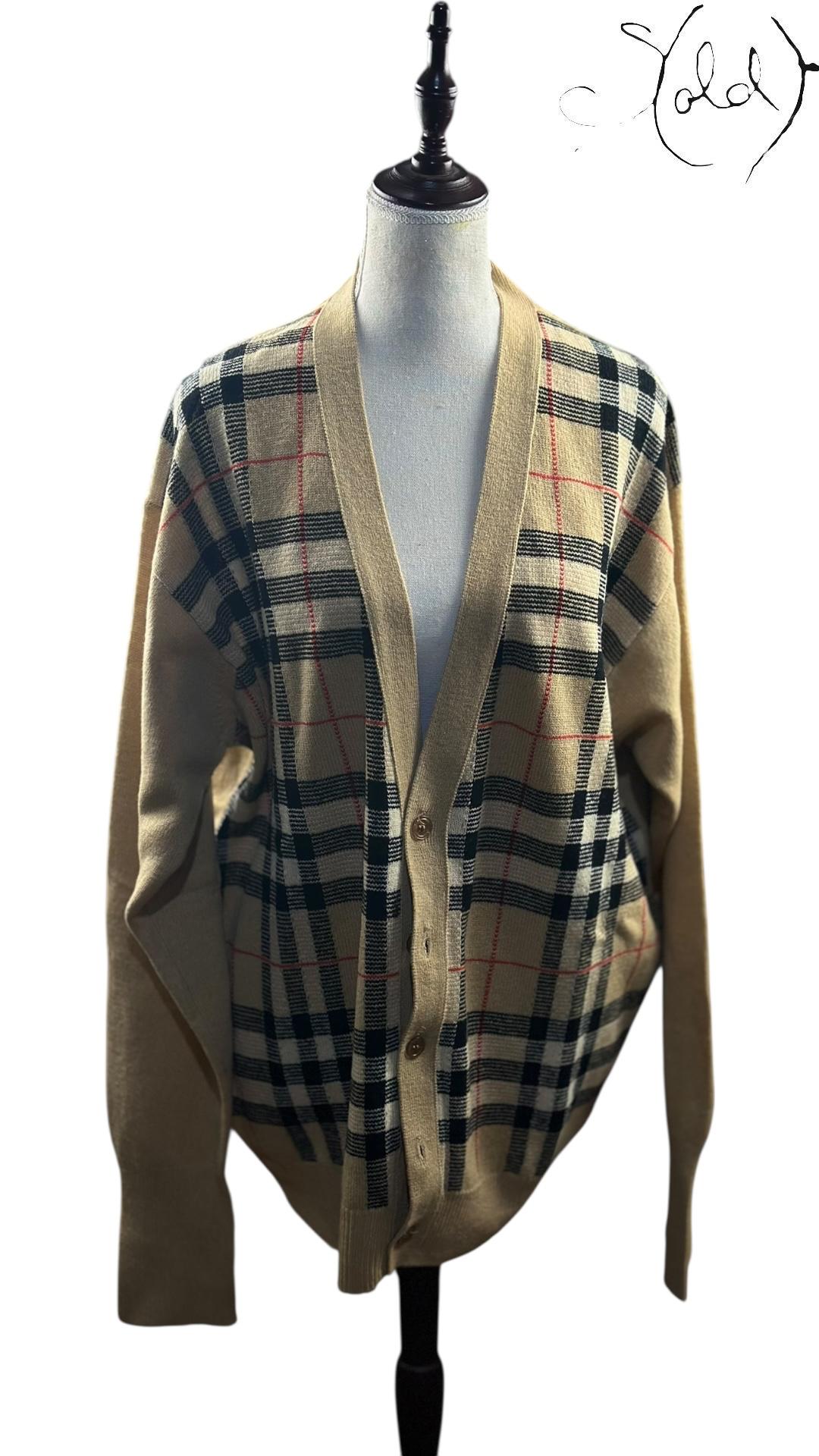 Burberry Lambswool Check Cardigan, Back view | Sold Attire