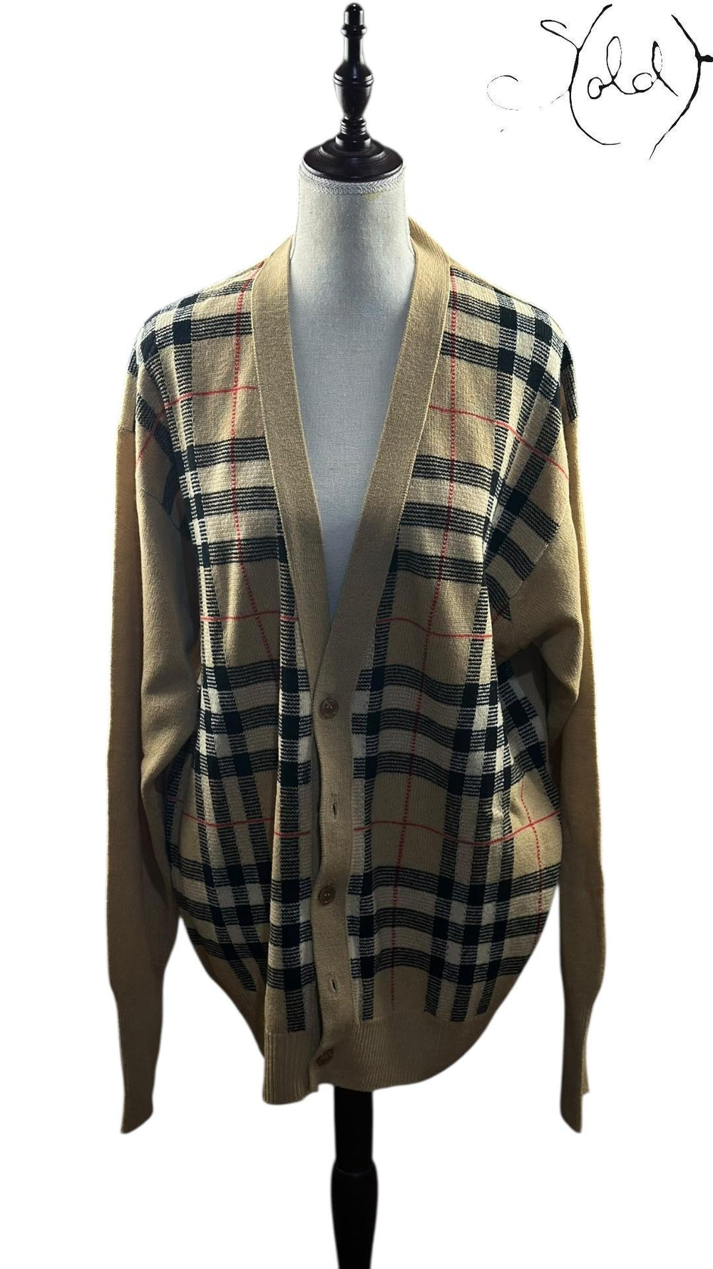 Burberry Lambswool Check Cardigan, Interior view | Sold Attire