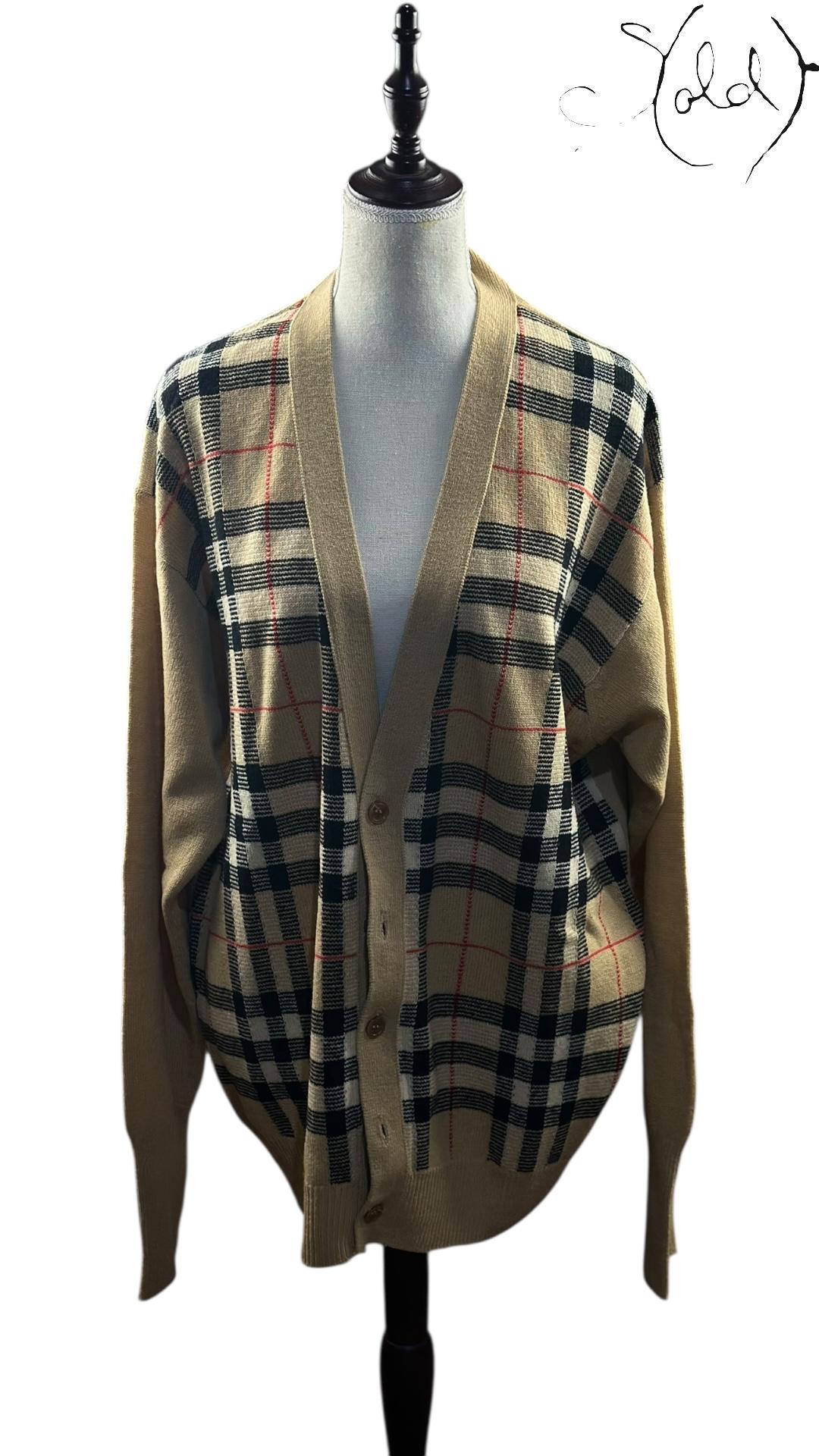 Burberry Lambswool Check Cardigan, Interior view | Sold Attire