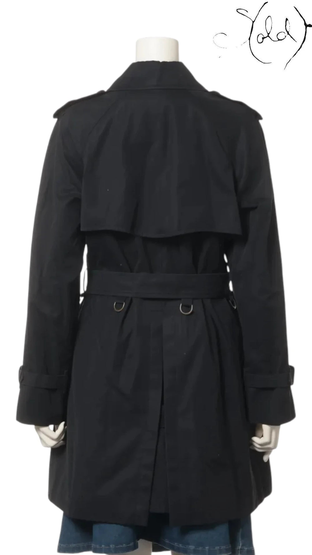 Burberrys Vintage Black Cotton Trench Coat 9AR, Back view | Sold Attire