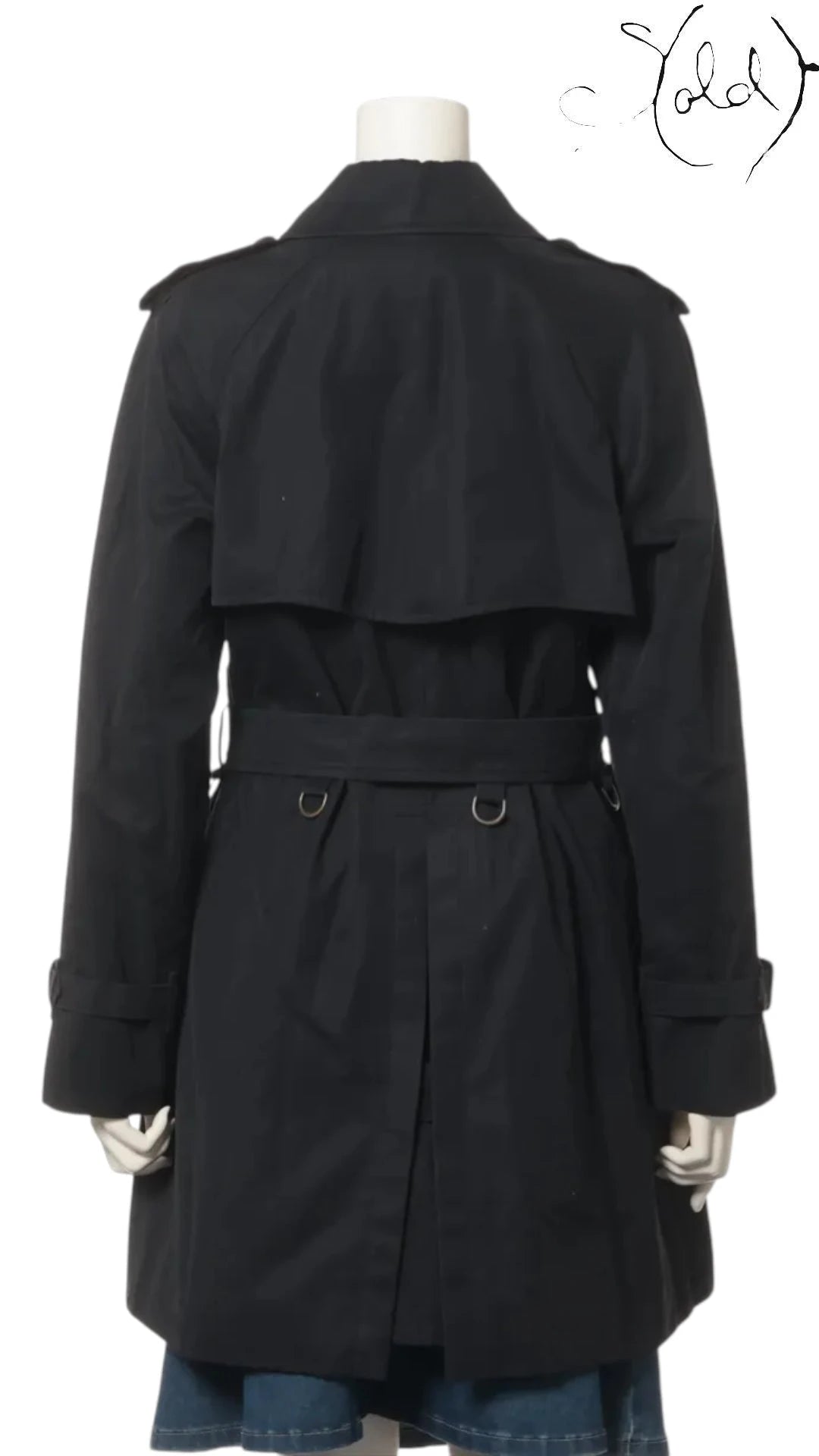 Burberrys Vintage Black Cotton Trench Coat 9AR, Back view | Sold Attire