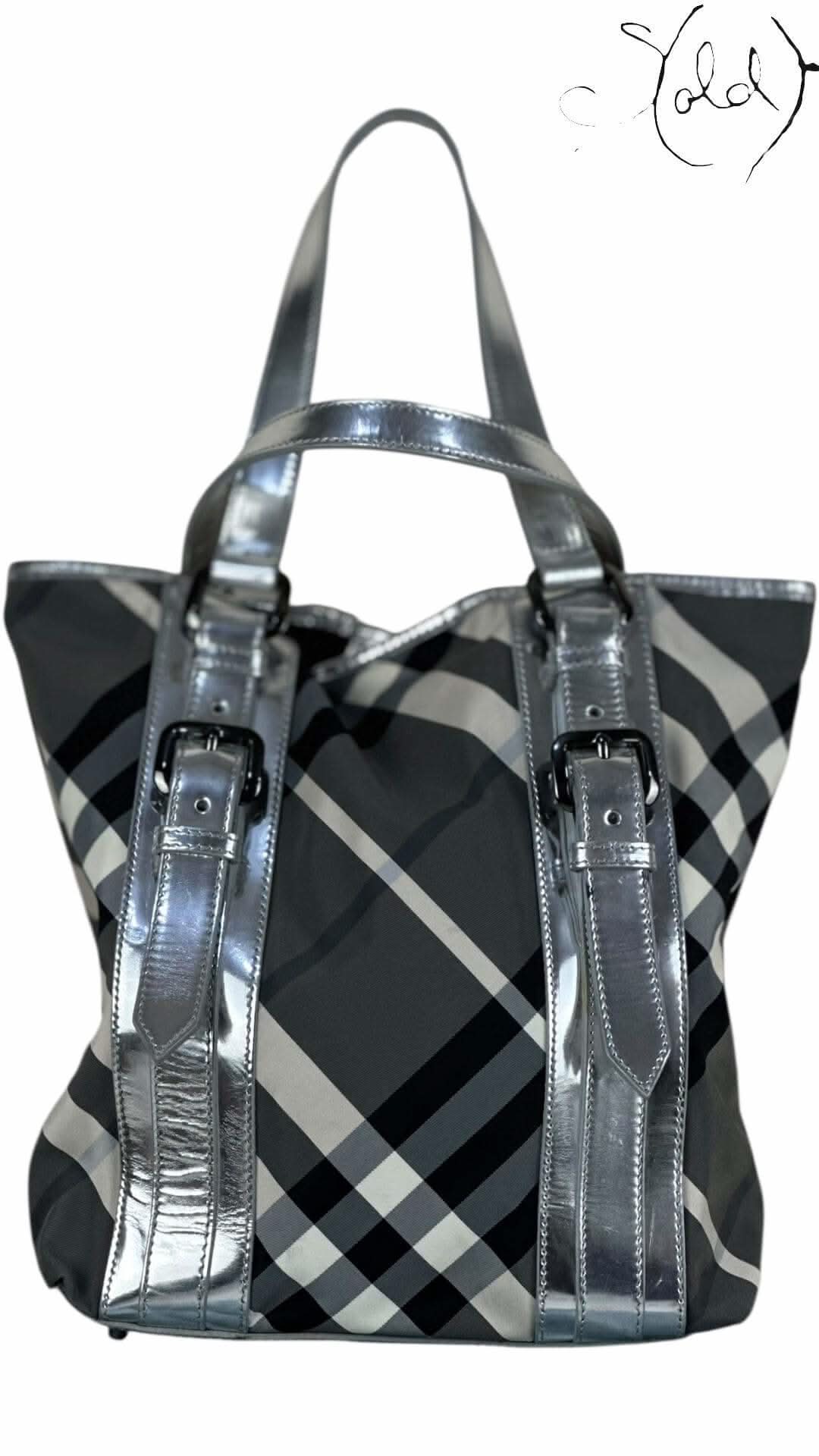 Burberry Victoria Tote – Silver Beat Check Nylon (New) | Sold Attire - Sold Attire
