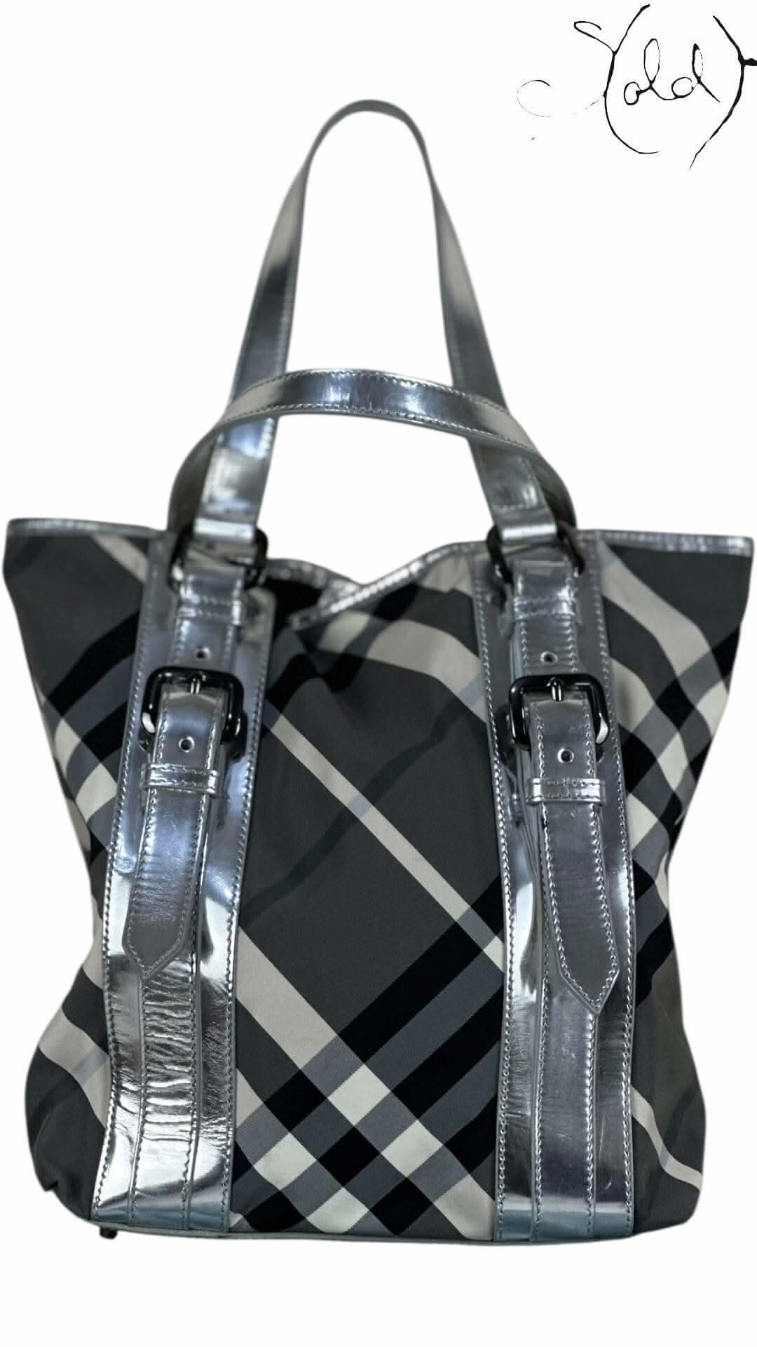 Burberry Victoria Tote – Silver Beat Check Nylon (New) | Sold Attire - Sold Attire