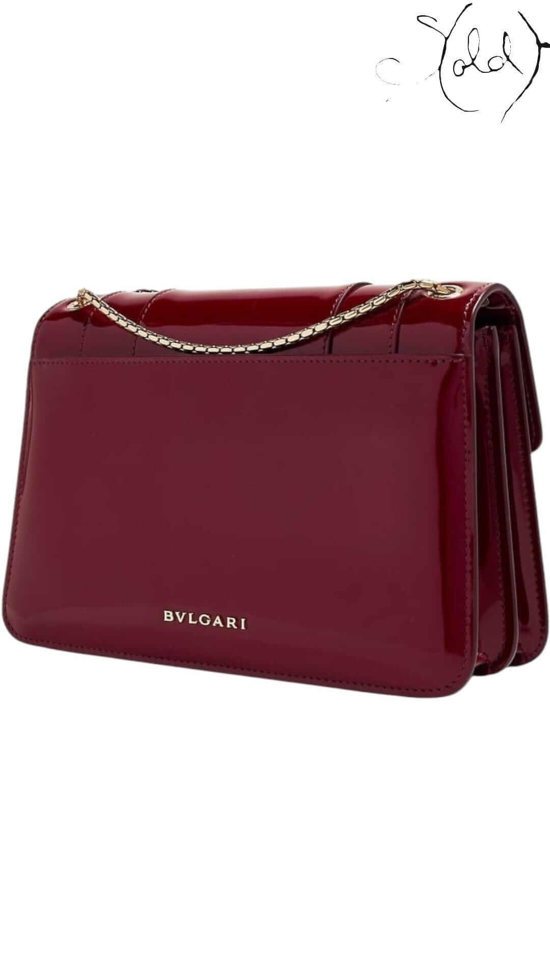 BVLGARI Serpenti Forever Medium Shoulder Bag – Burgundy Patent, Interior view | Sold Attire