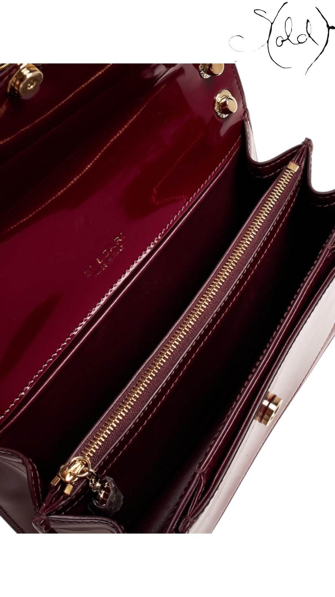 BVLGARI Serpenti Forever Medium Shoulder Bag – Burgundy Patent, Hardware detail | Sold Attire