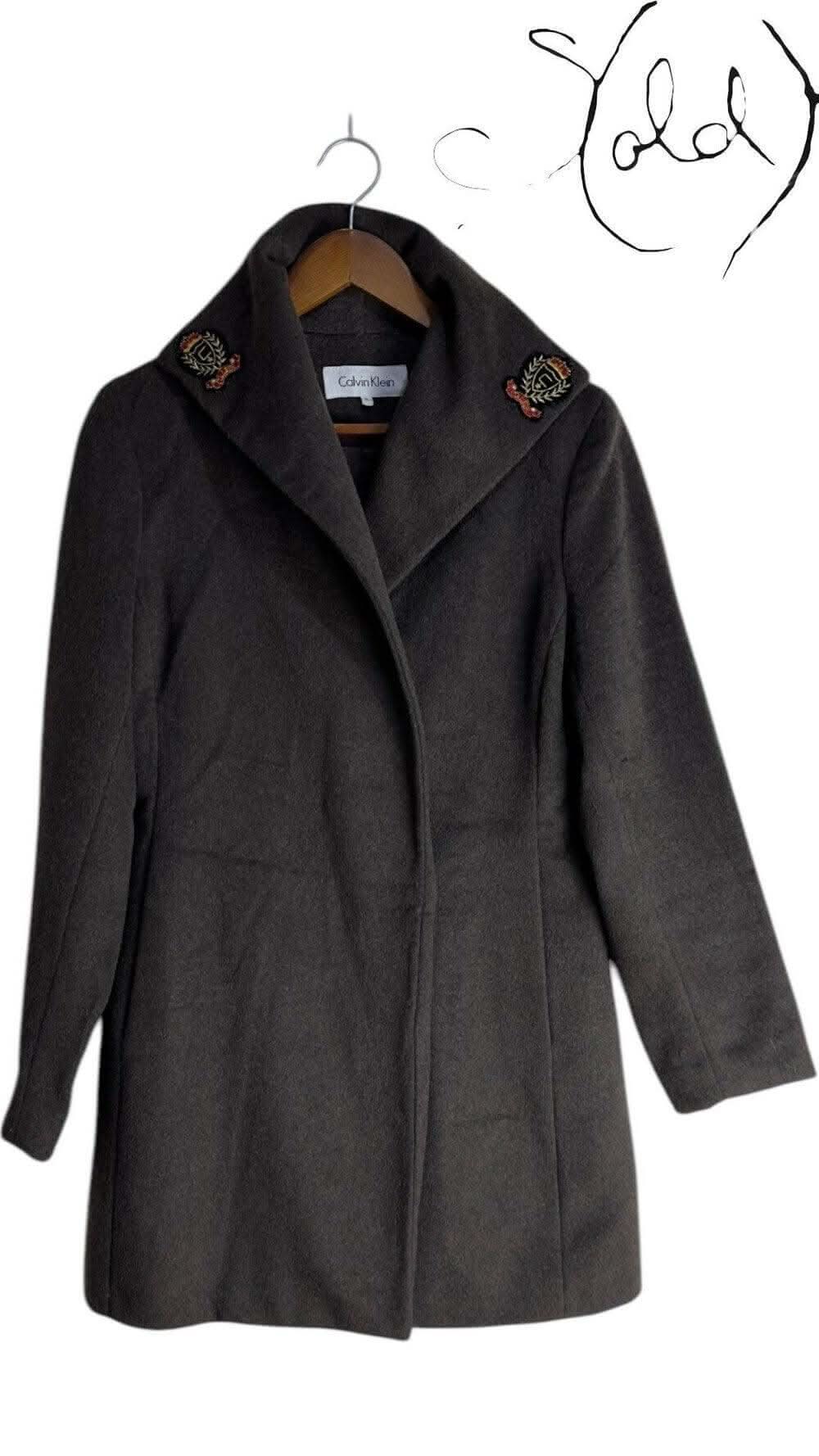 Calvin Klein Cashmere-Blend Coat – Embroidered Elegance | Sold Attire