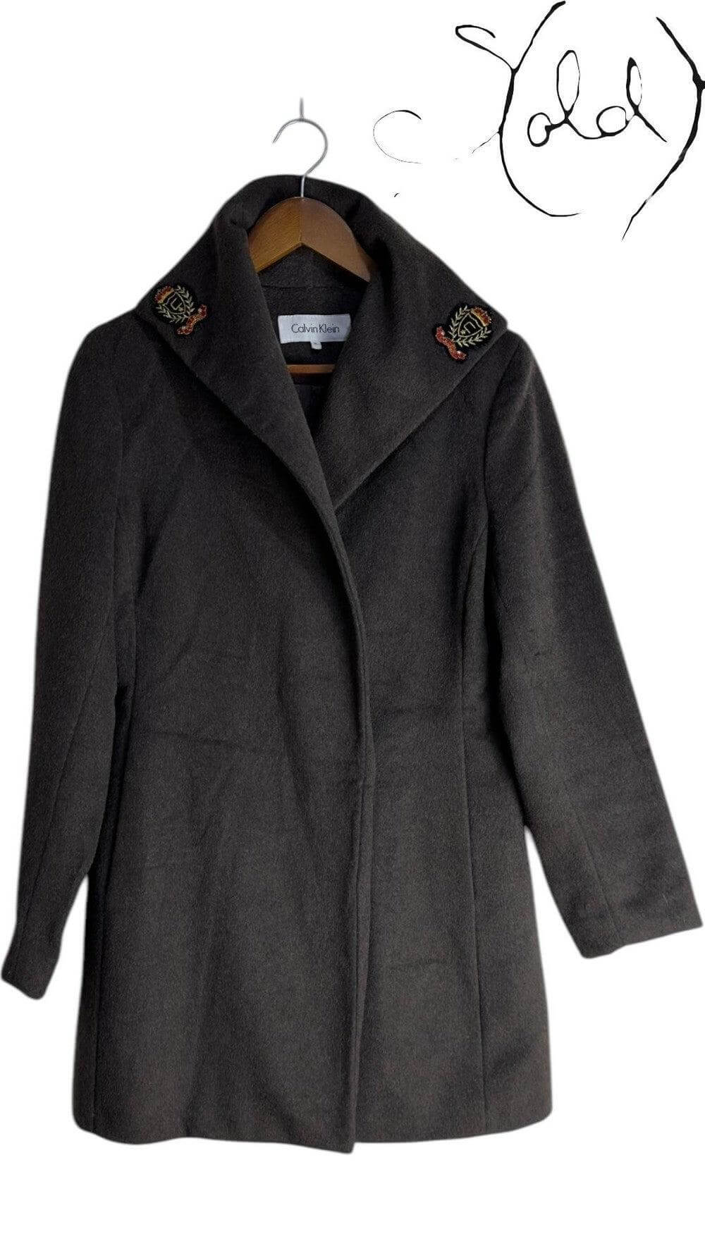 Calvin Klein Cashmere-Blend Coat – Embroidered Elegance — Authenticated Pre-Owned | Sold Attire