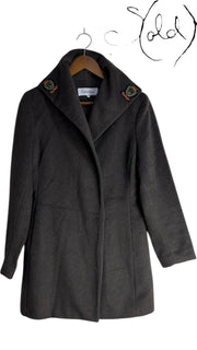 Calvin Klein Wool Cashmere Coat Charcoal Embroidered Crest